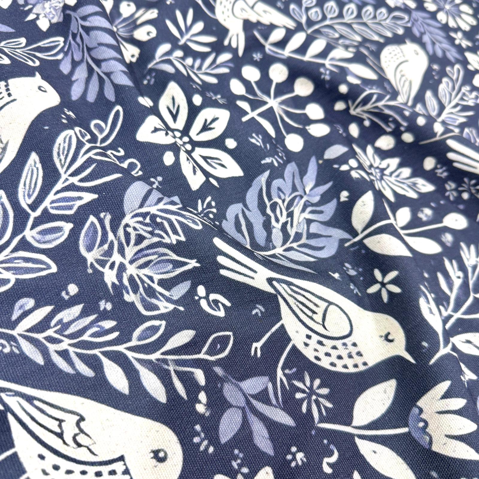 Birds Denim Mavi İntaşlar Kanvas Kumaş 