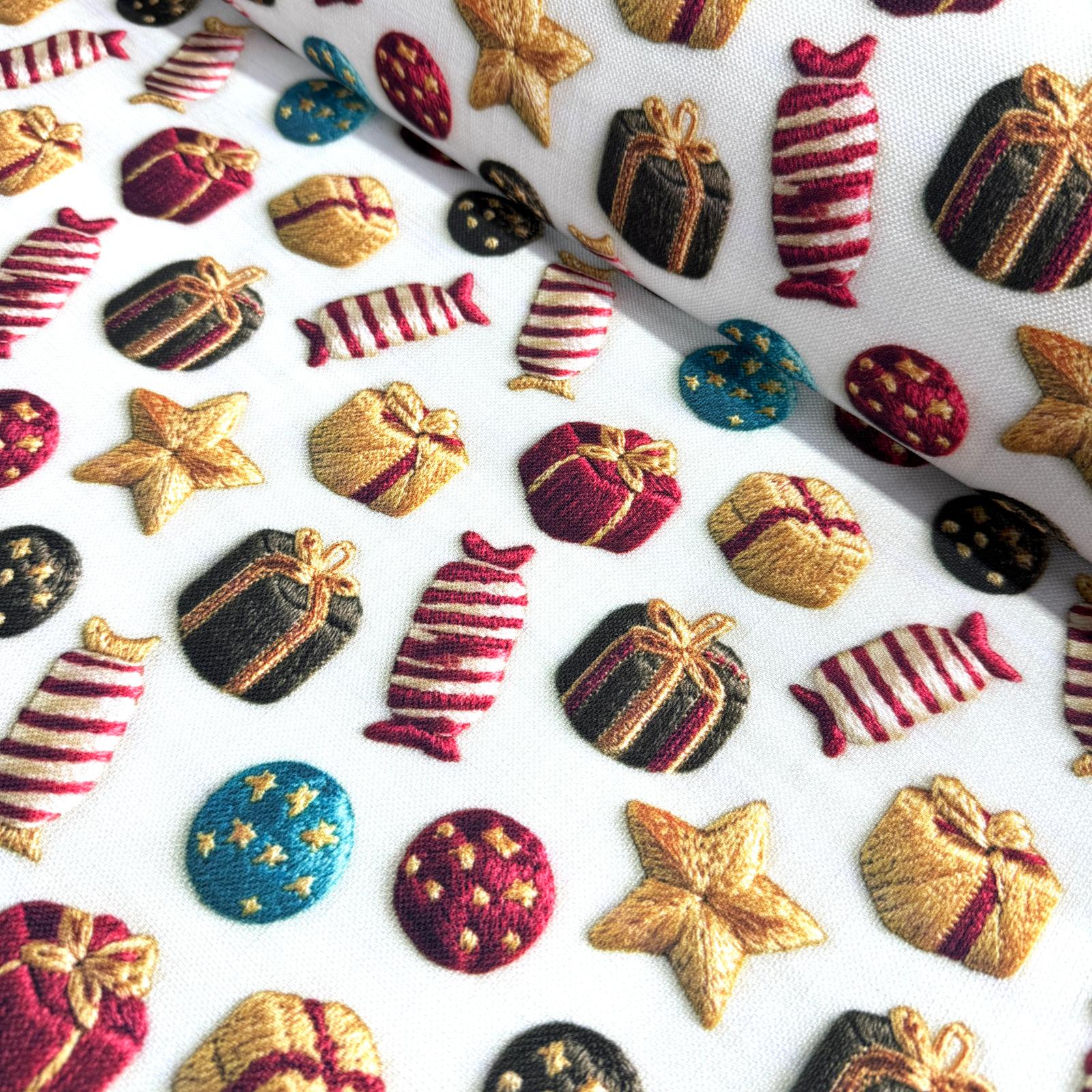 3D Yılbaşı Şekerlemeler Dijital Baskı Kumaş