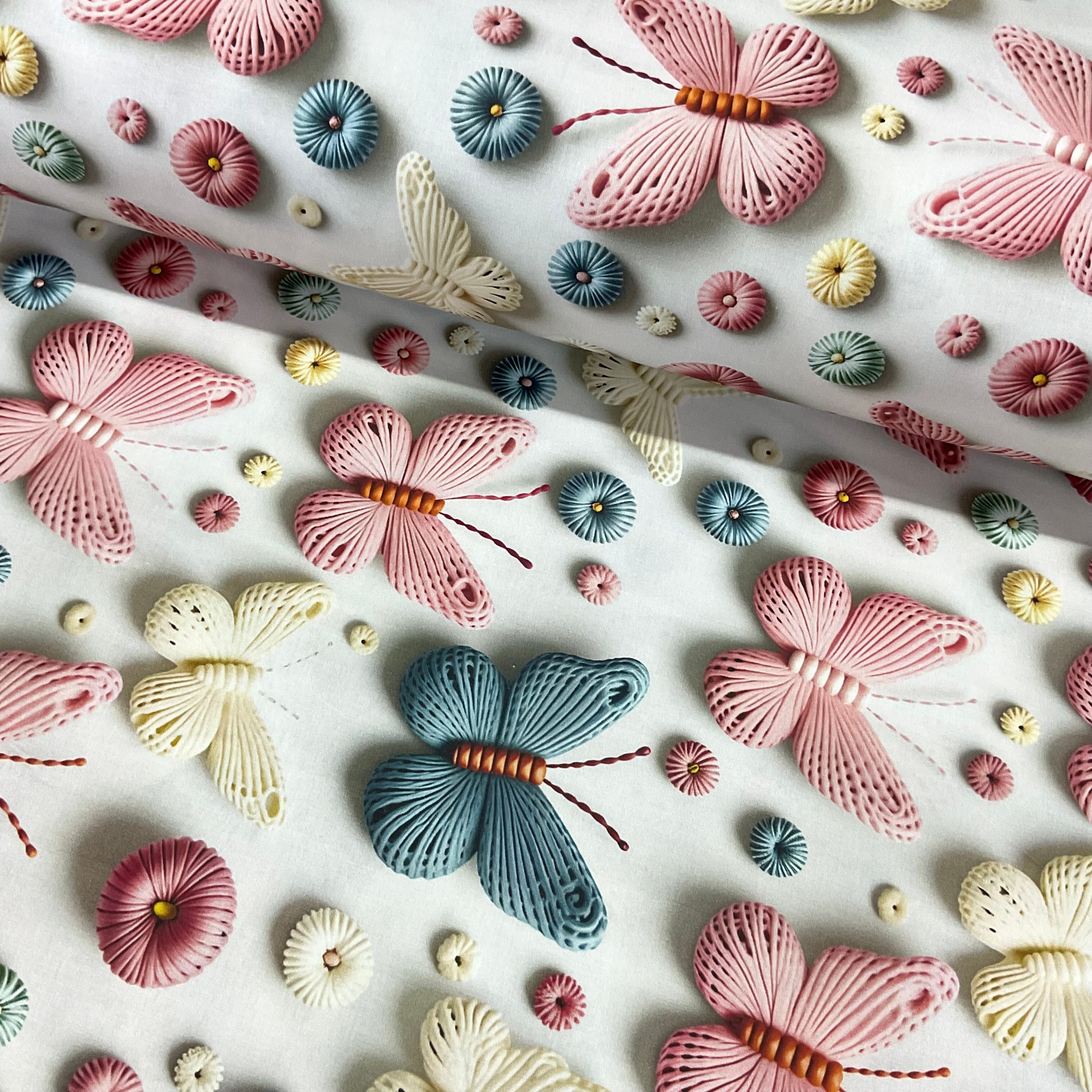 Örgülü Kelebekler 3D Dijital Poplin Kumaş