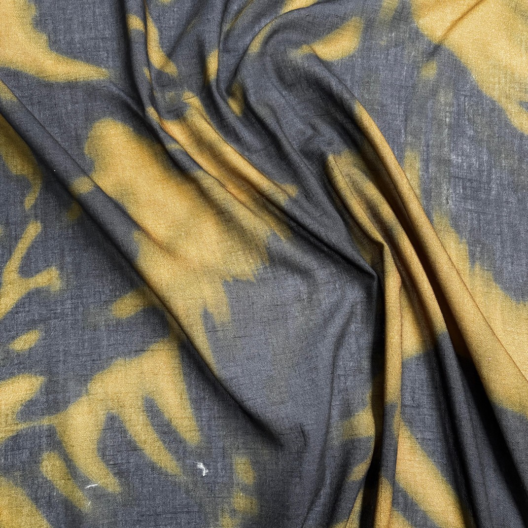 Griye Sarı Batik Yumuşatılmış Ham %100 Keten Kumaş