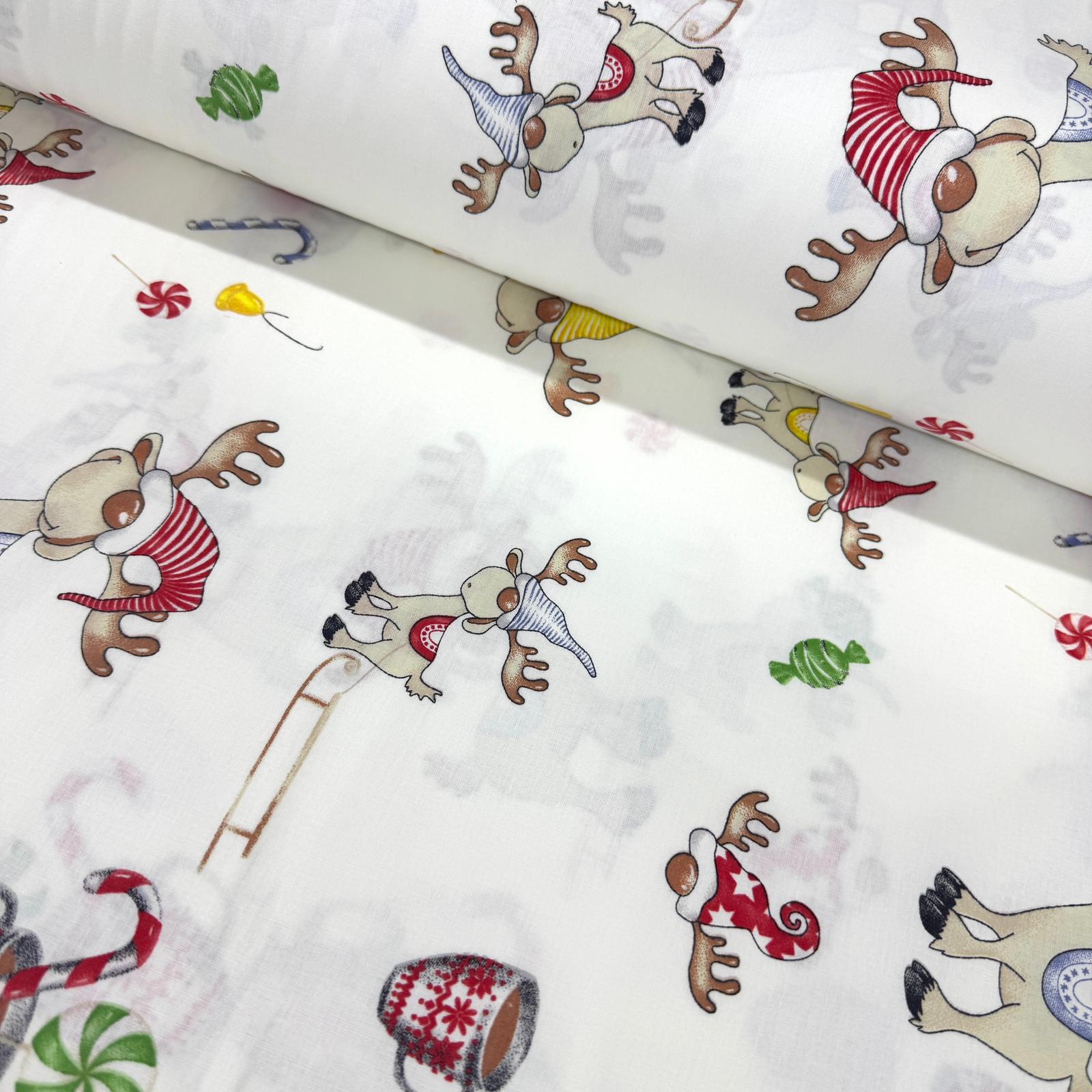 Geyik Rudolf Yılbaşı Poplin Kumaş