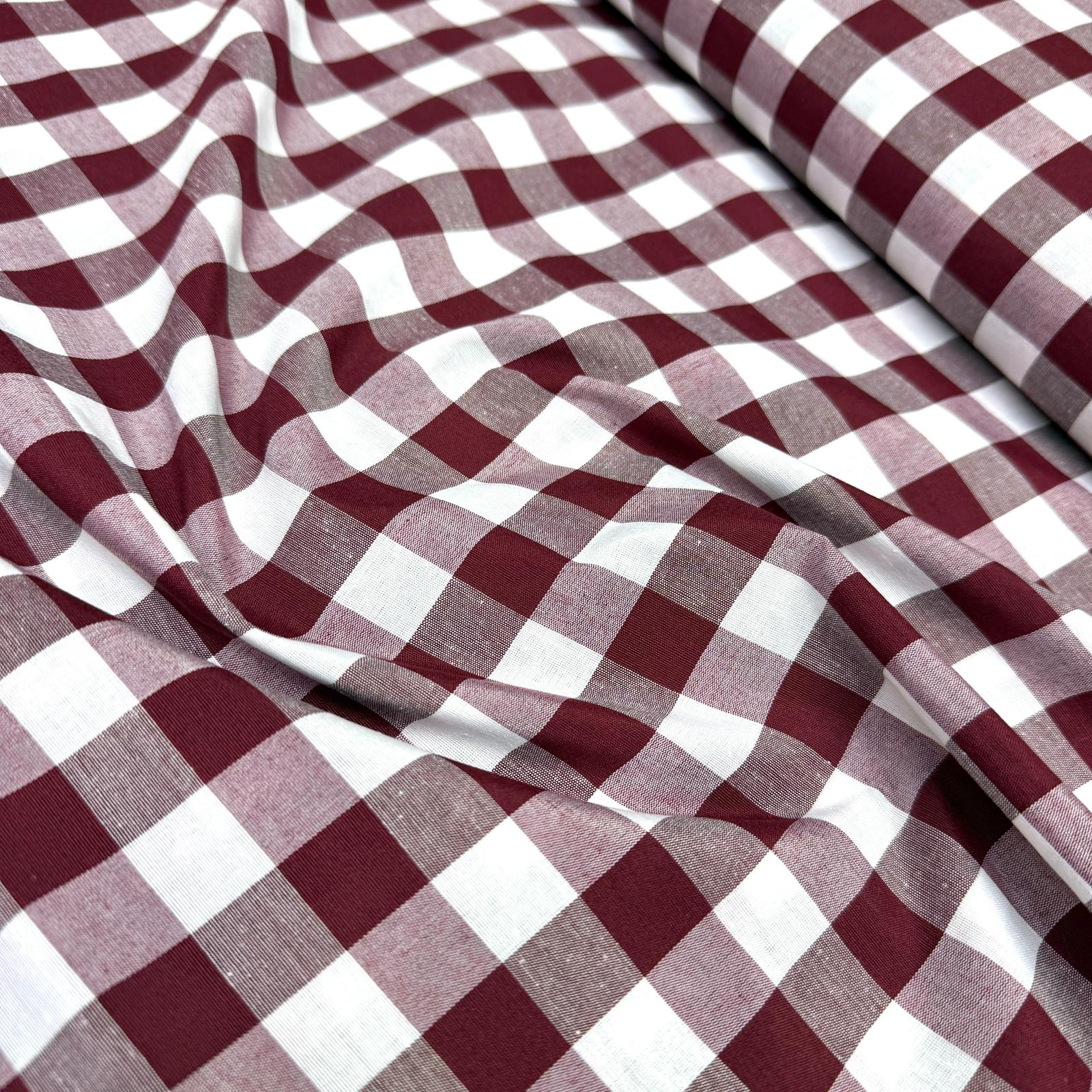 Ekose Zefir Kumaş - Bordo