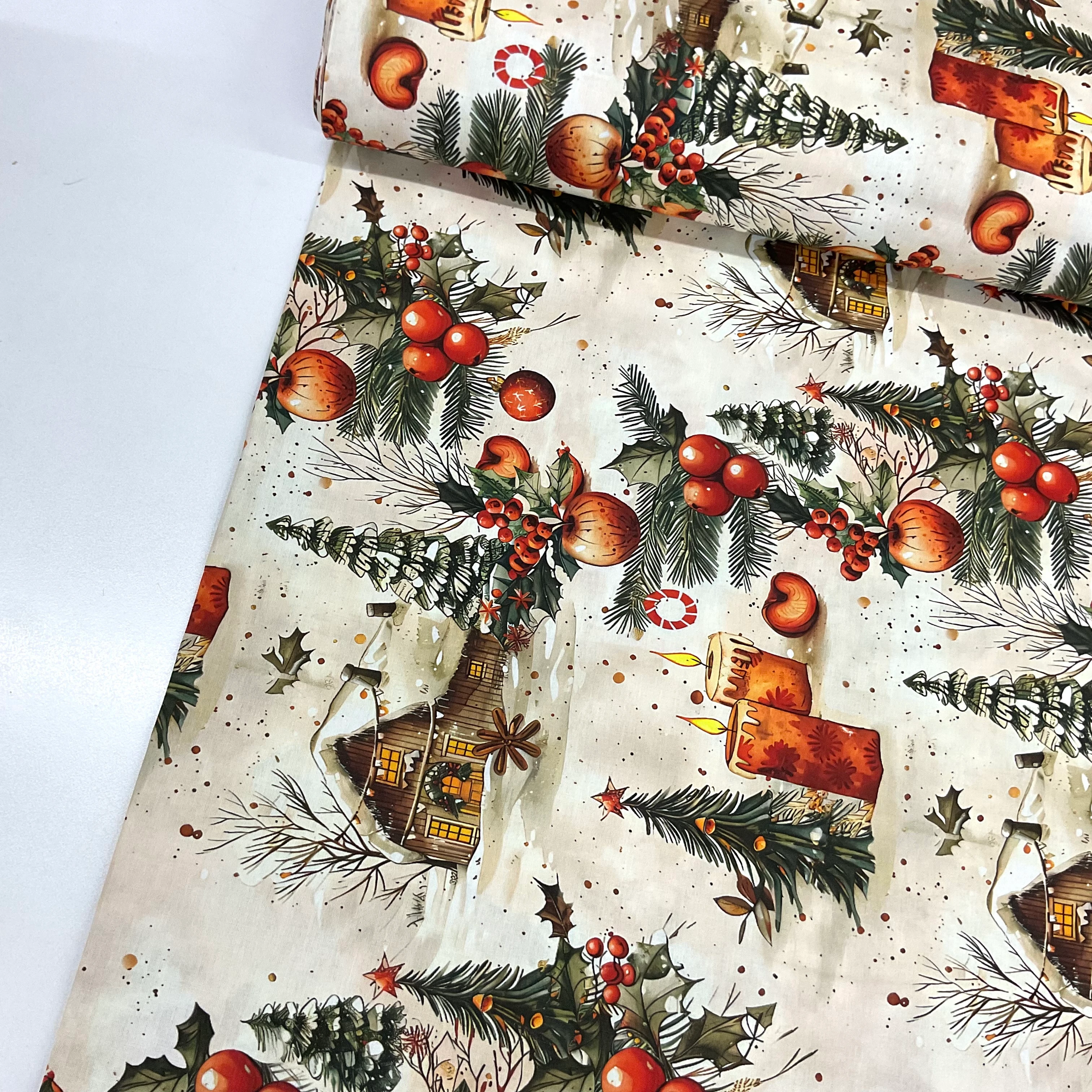 Karlı Kulübe Yılbaşı Poplin Kumaş