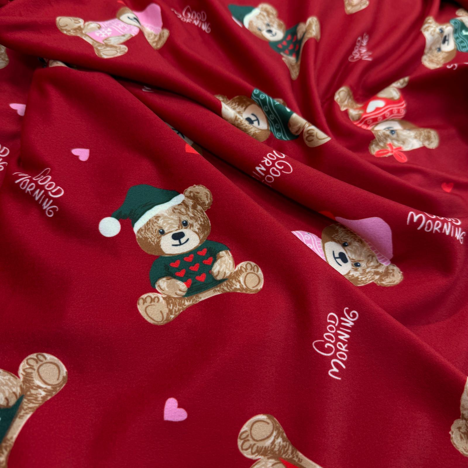 Yılbaşı Ayıları İnce Dökümlü Likralı Polar Kumaş