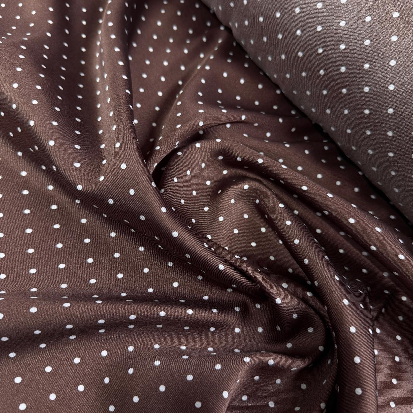Kahve Puantiye Polyester Astar Saten Kumaş