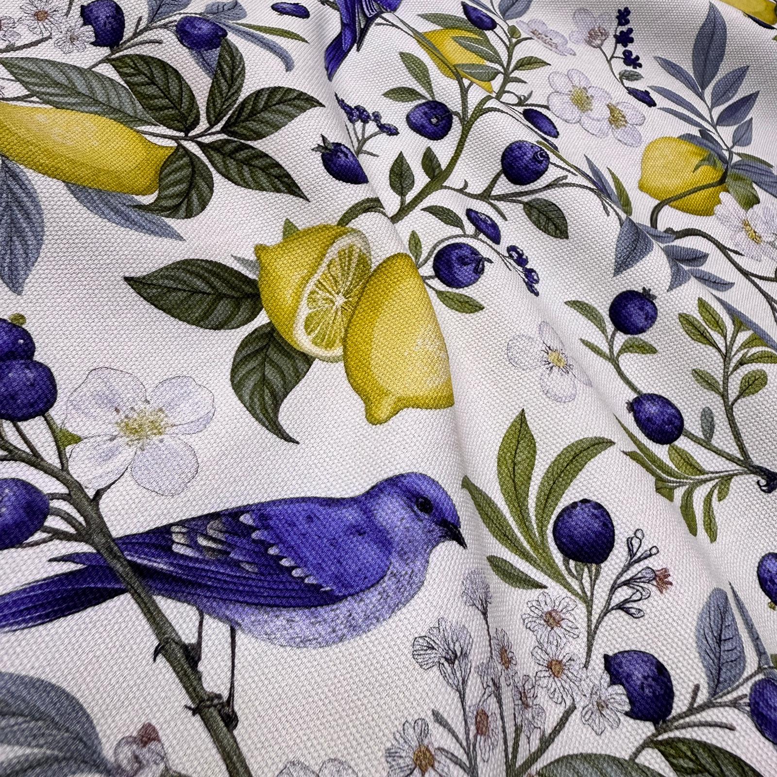 Mavi Kuş ve Limonlar İntaşlar Markalı Kanvas Kumaş