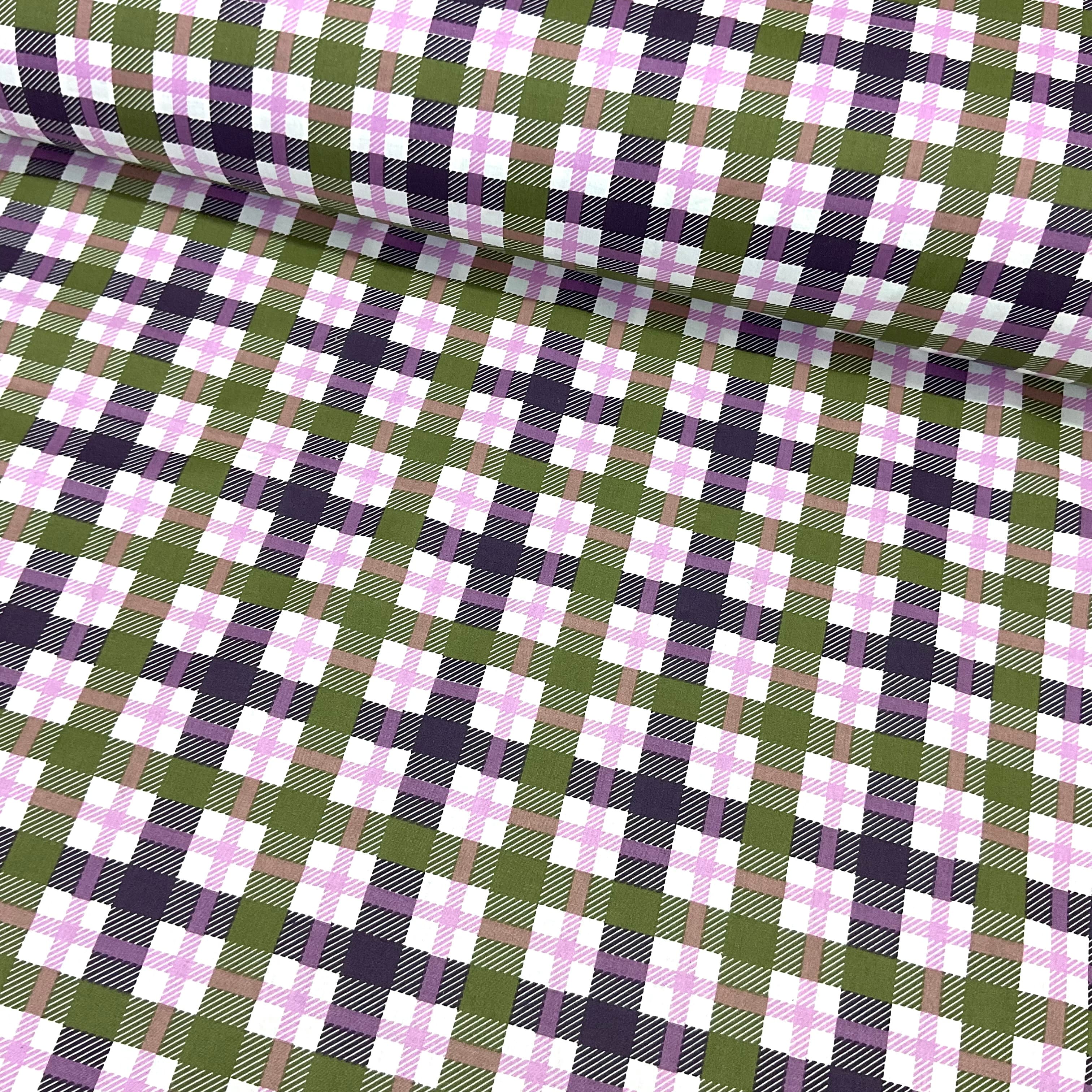 Mor Yeşil Ekose Premium Poplin Kumaş