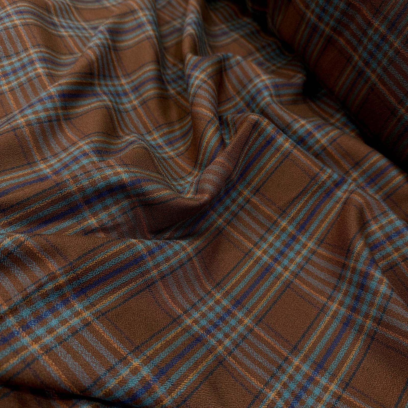 İngiliz Yünlü Kahve Ekose Giyimlik Kumaş