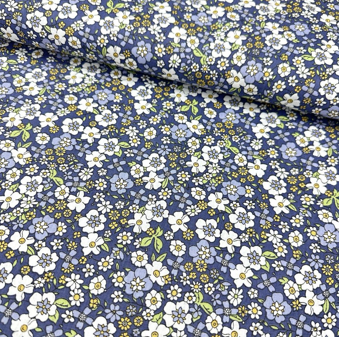Denim Çiçekler Poplin Kumaş