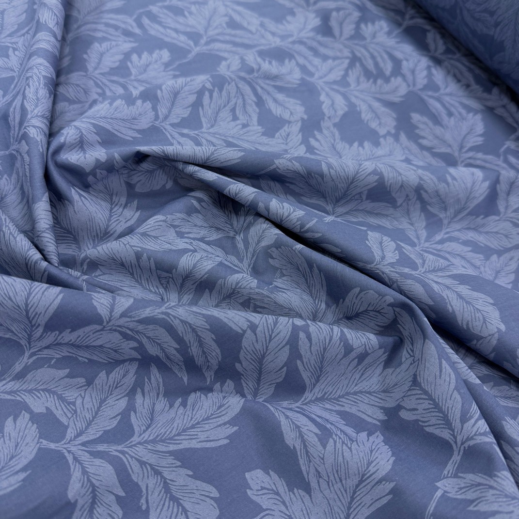 Denim Mavi Yapraklar Vual Kumaş