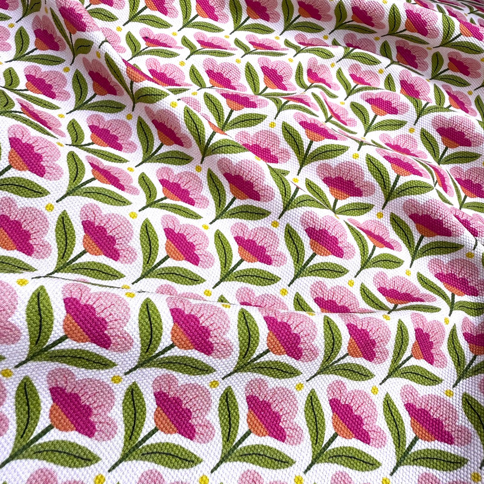 Dizili Pembe Çiçekler İntaşlar Markalı Kanvas Kumaş