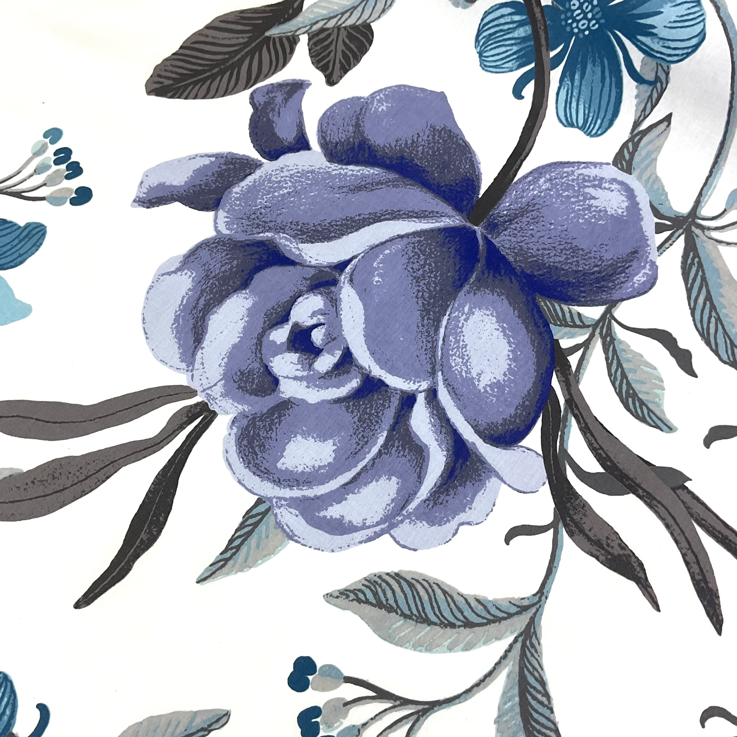 Büyük Mor Güller Sert Poplin Kumaş