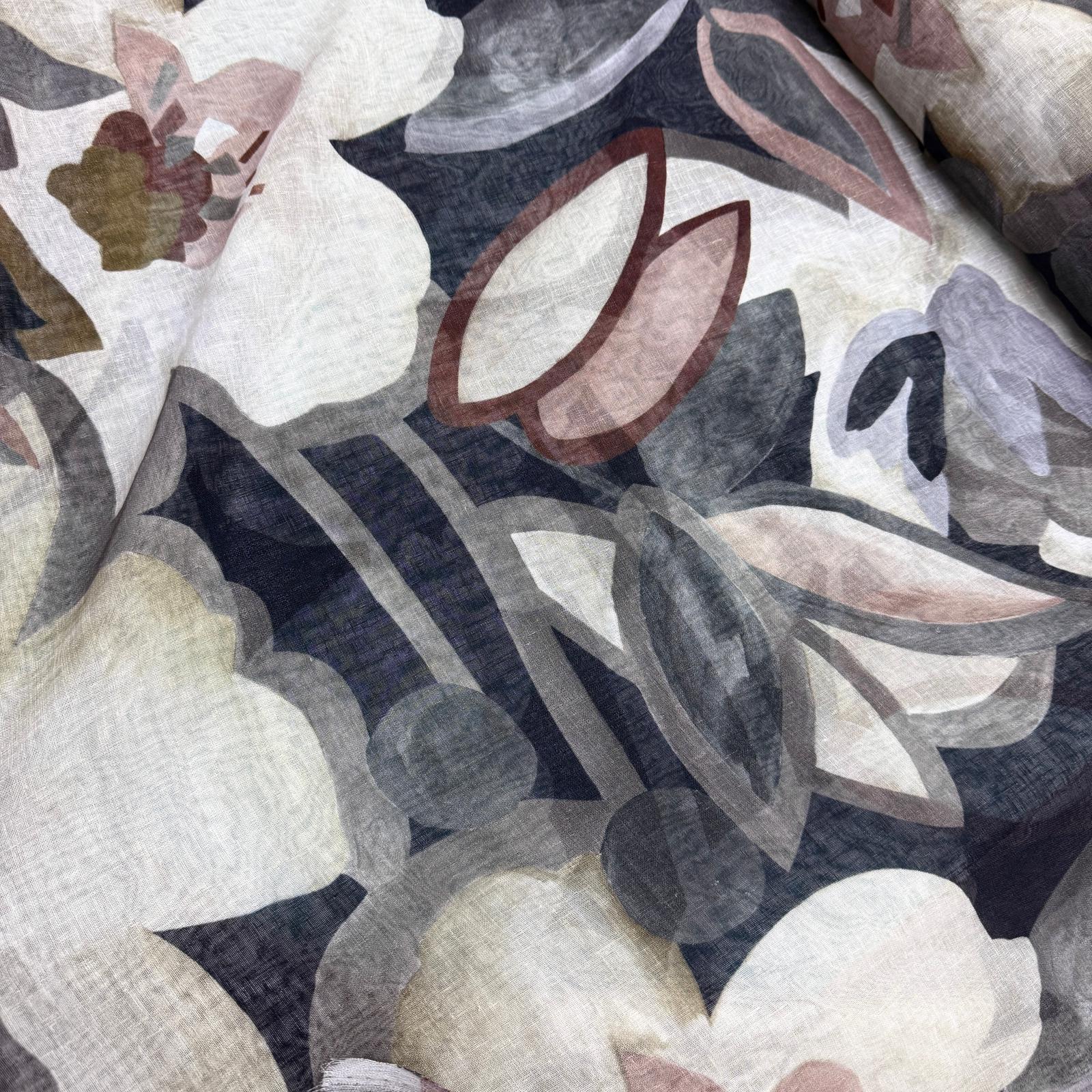 Kahve Çiçekler Perdelik Tül Kumaş