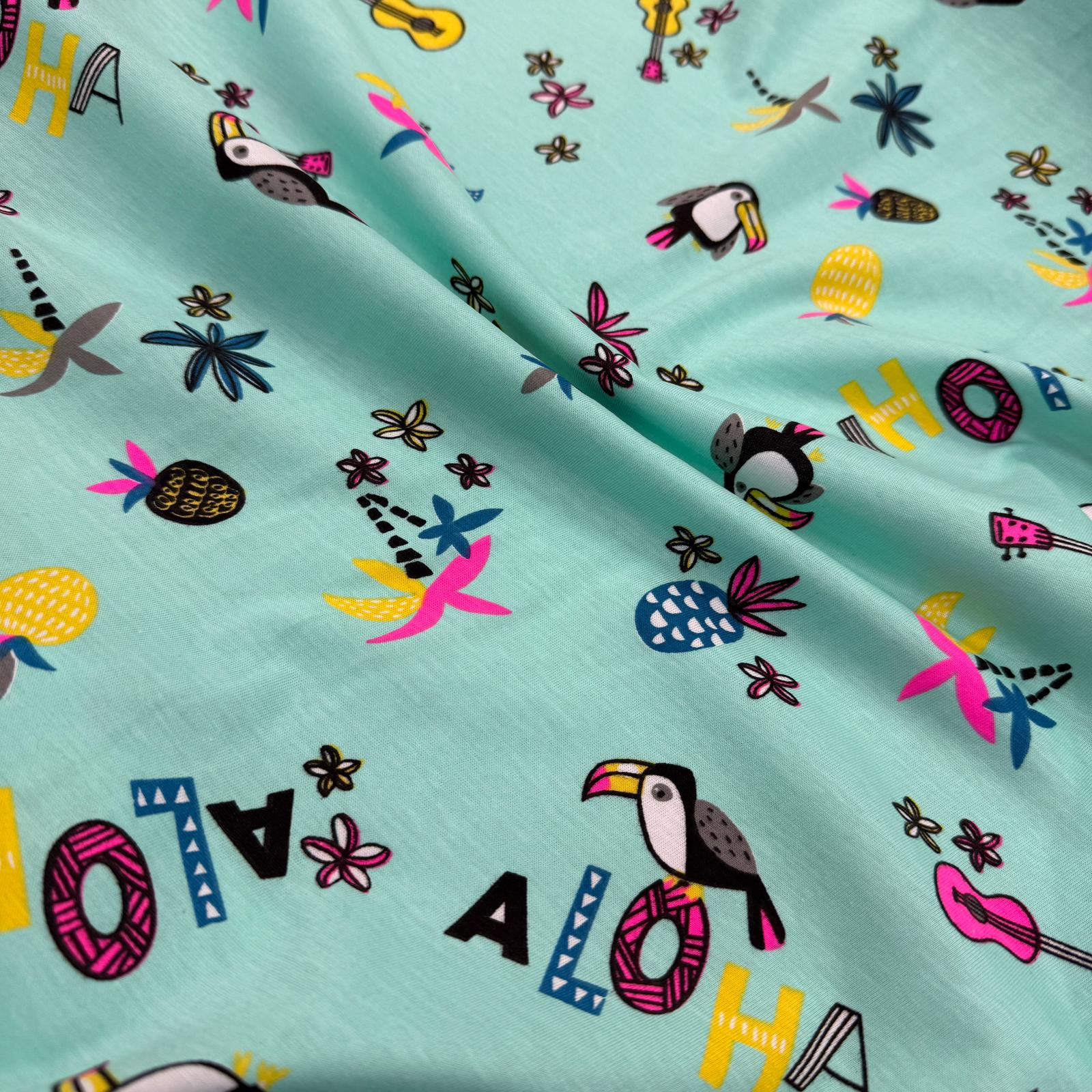 Kampanyalı İnce Tropik Kuşlar Likralı Pamuk Süprem Penye Kumaş