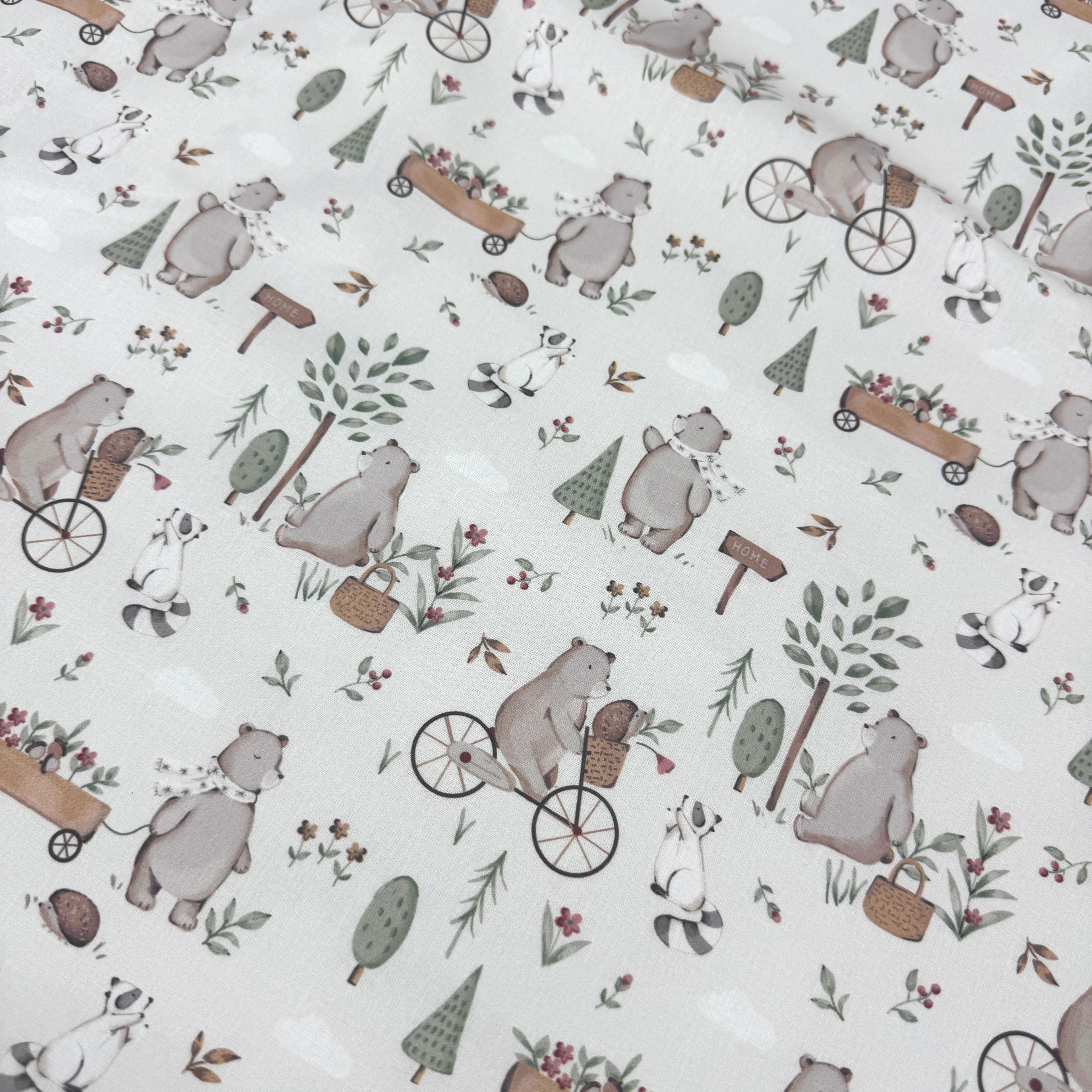 Bisikletli Ayı Premium Poplin Kumaş