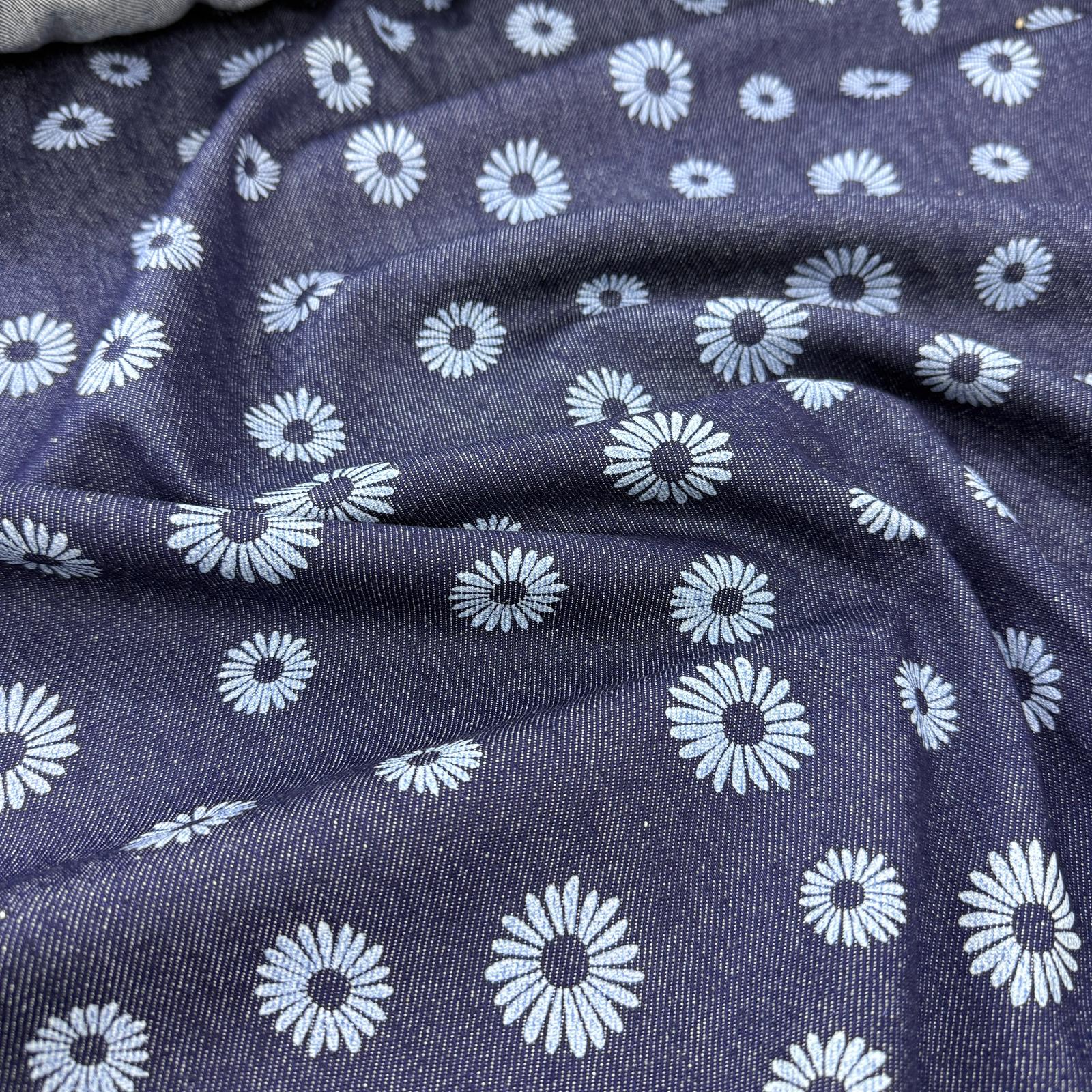 Özel Üretim Papatya Desenli Kot Kumaş