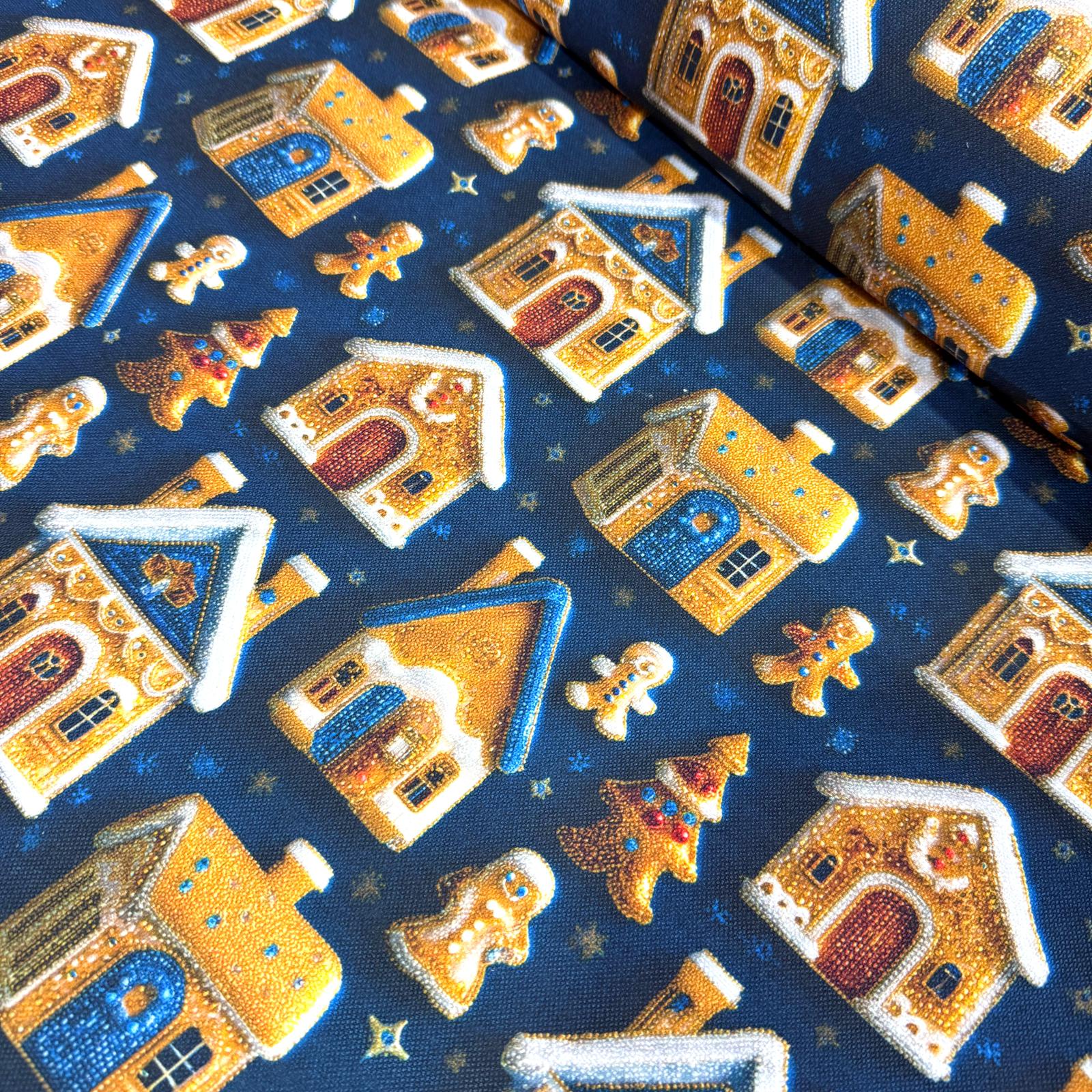 3D Kurabiye Evler Dijital Baskı Kumaş