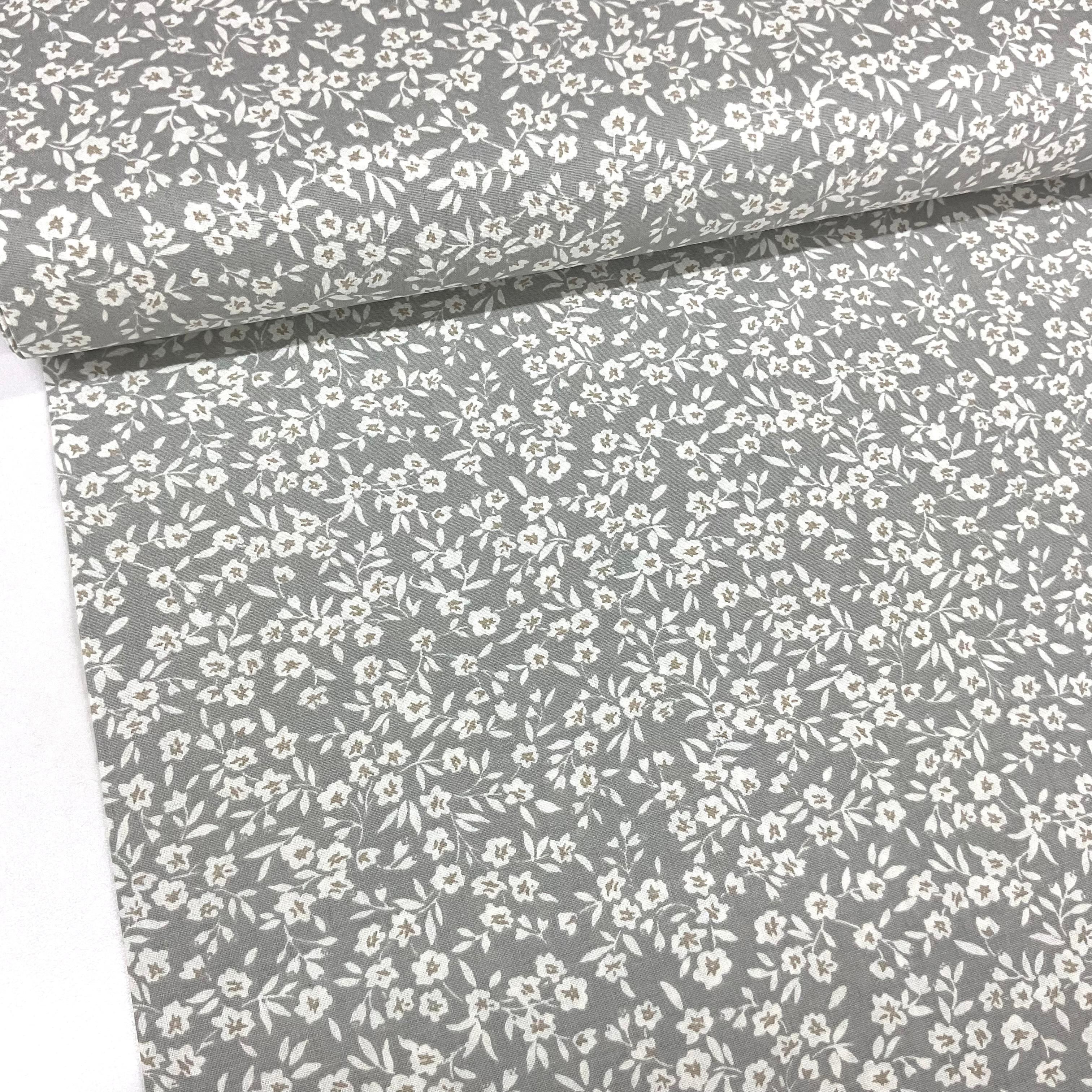Gri Tomurcuklar Premium Poplin Kumaş