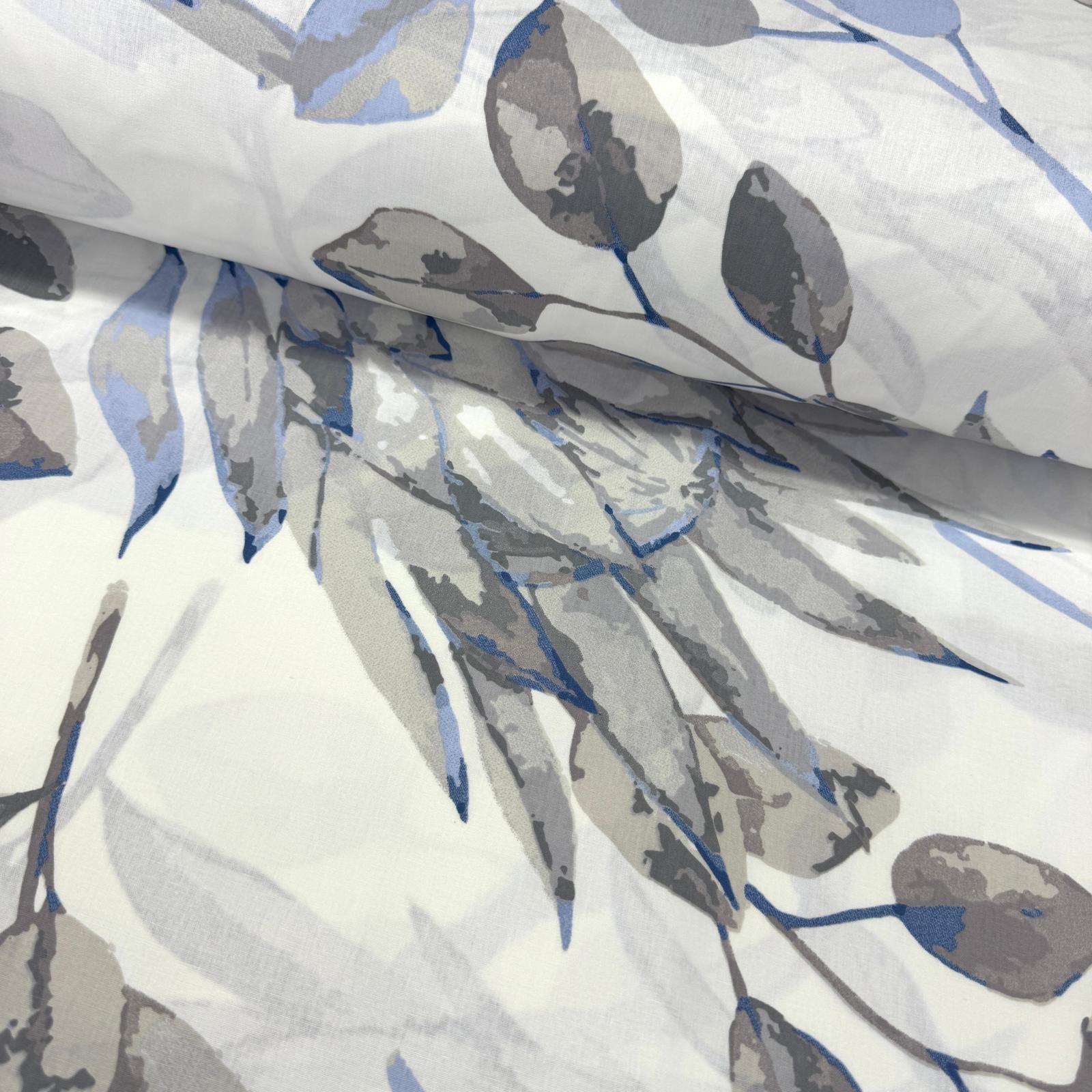 Gri Yapraklar Poplin Kumaş