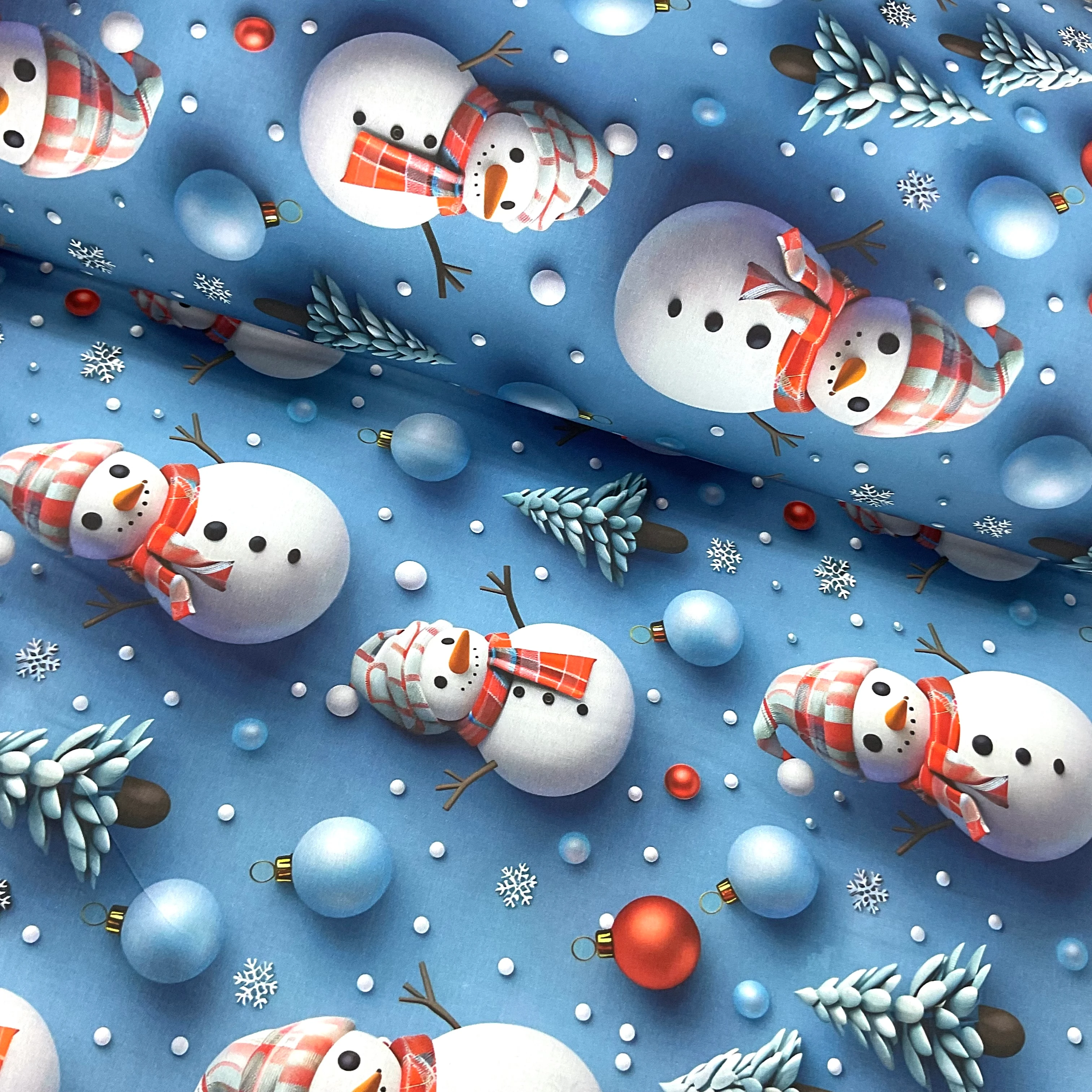 Yılbaşı Kardan Adamlar Poplin Kumaş