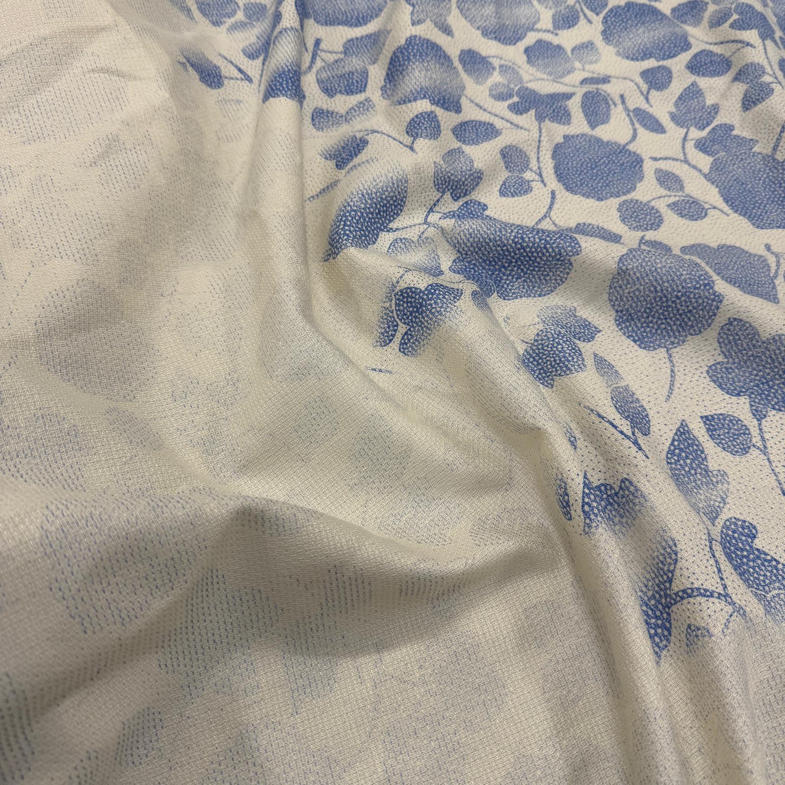 Iskarta Defolu Mavi Yapraklar Likralı Pamuk Keten Kumaş