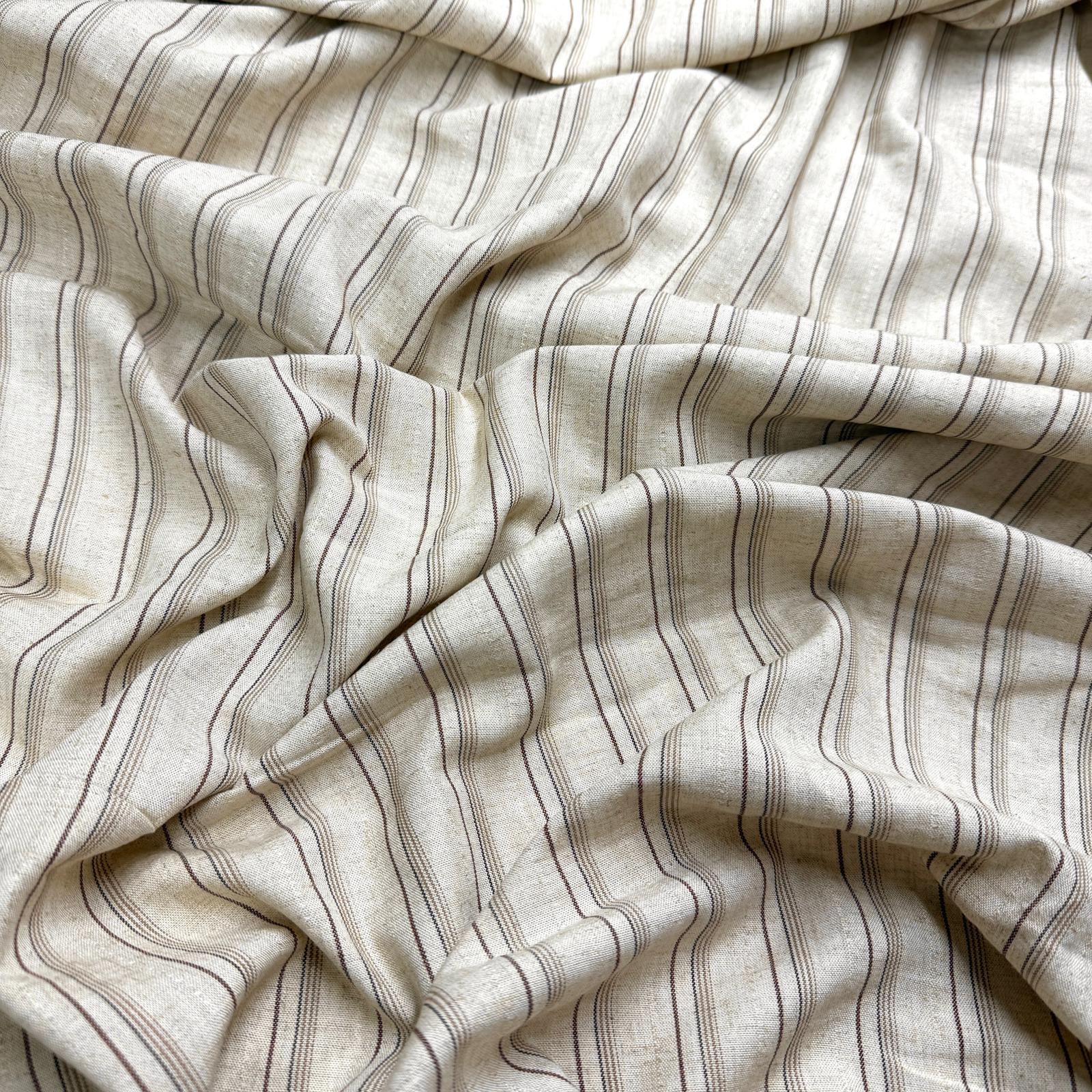 Naturel Kahve İpliği Boyalı Dokuma %100 Keten Kumaş