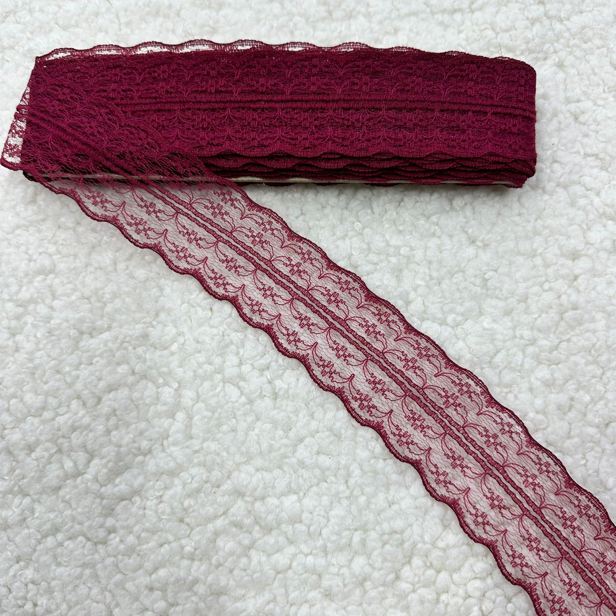 Bordo Çift Taraflı Dantel Güpür Top