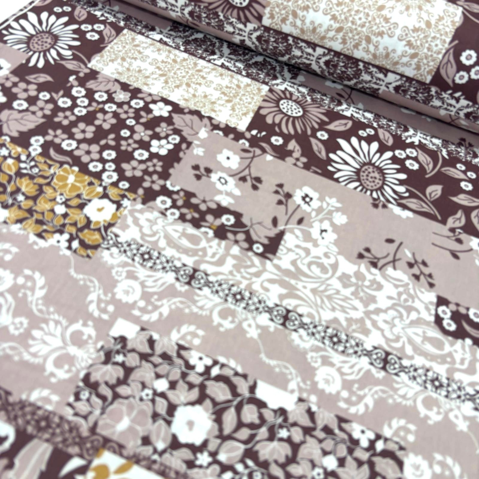 Pak Patchwork Kahve Poplin Kumaş