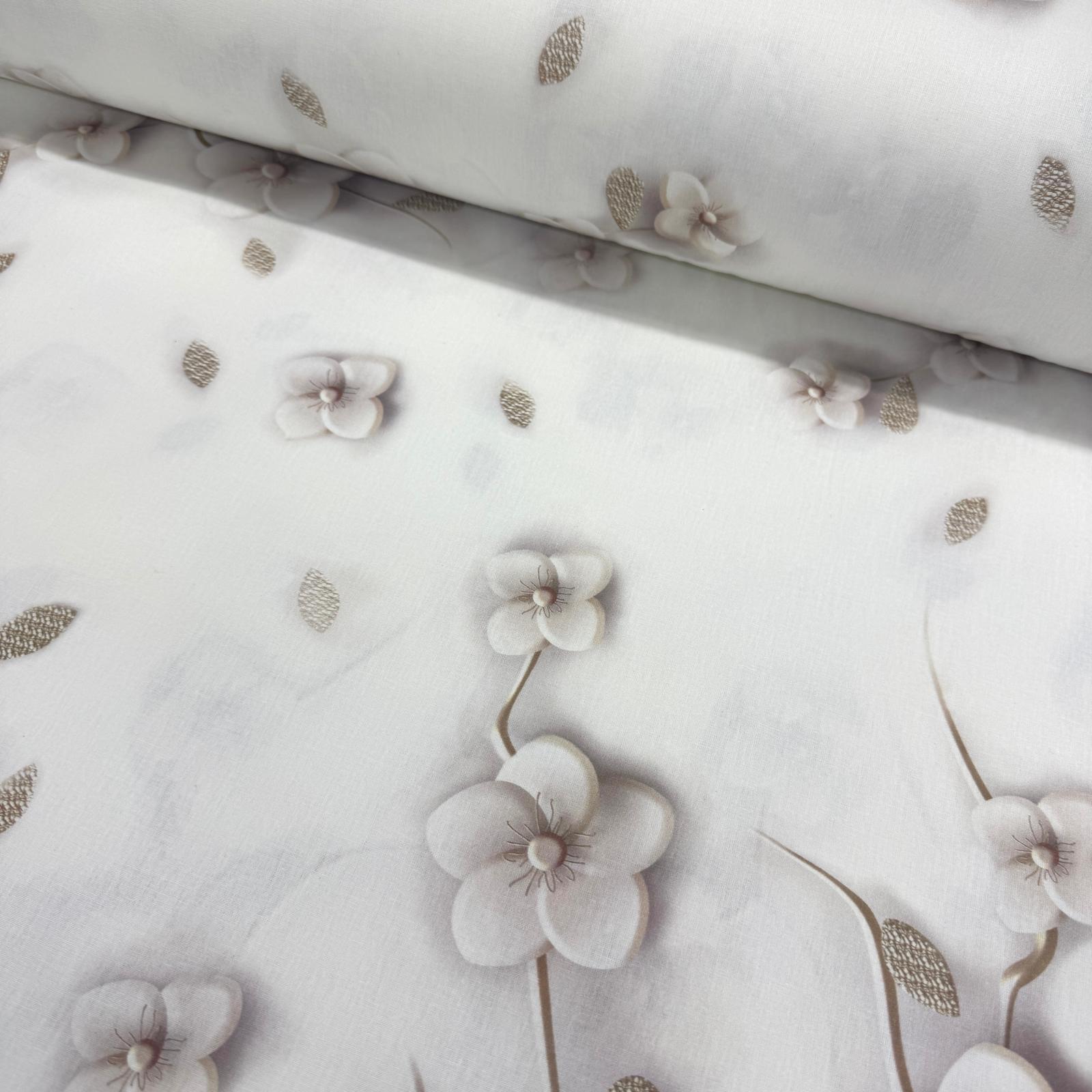 Beyaz Mine Çiçeği Dijital Poplin Kumaş