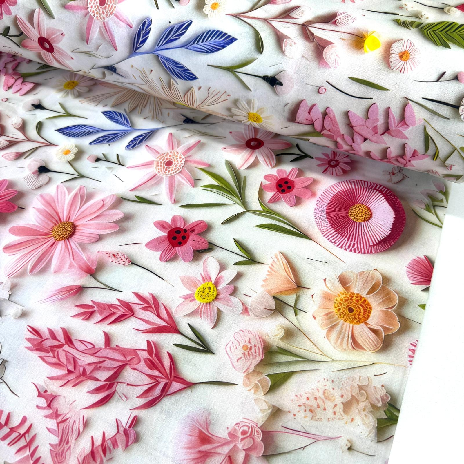Dizili Çiçekler 3D Dijital Poplin Kumaş