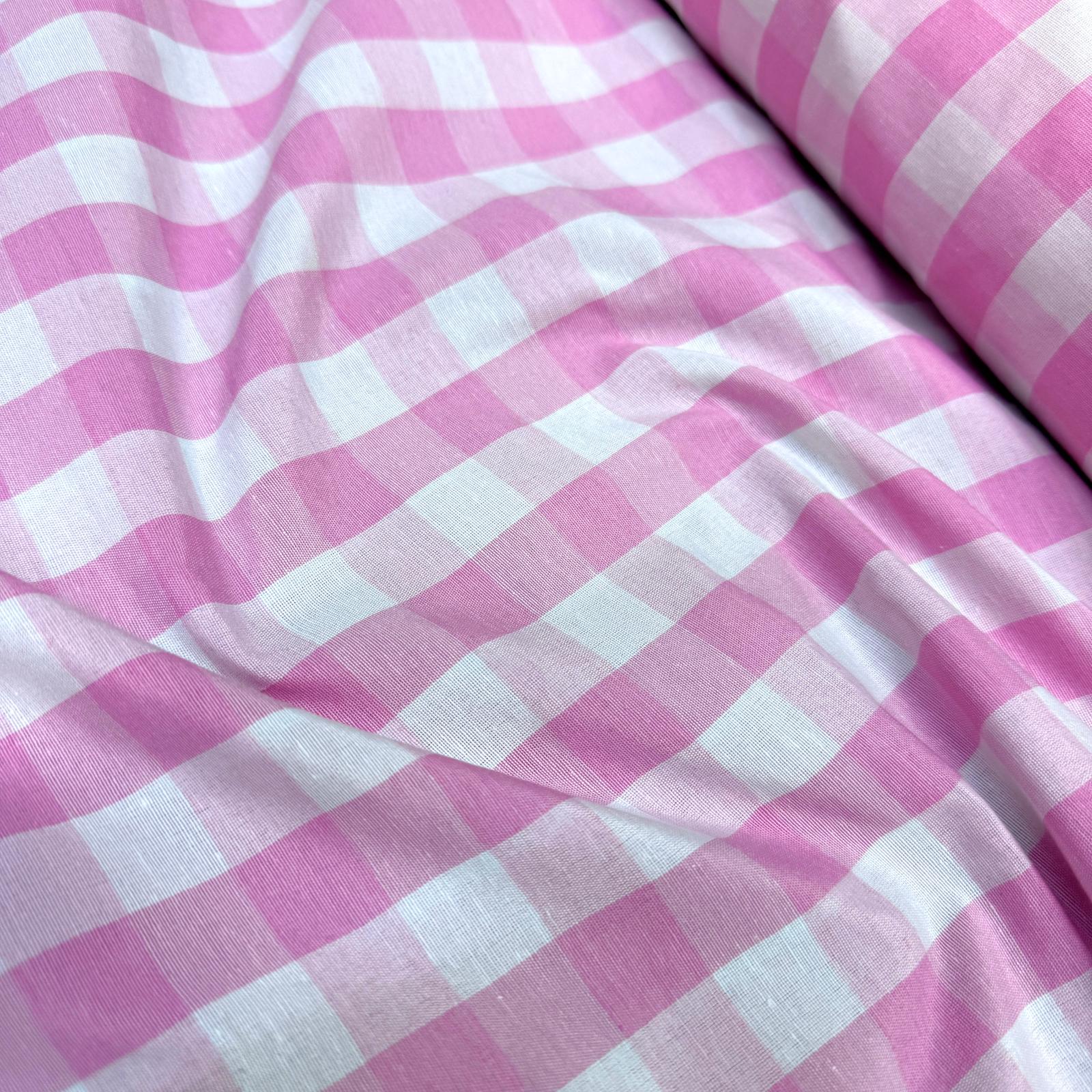 Ekose Zefir Kumaş - Pembe