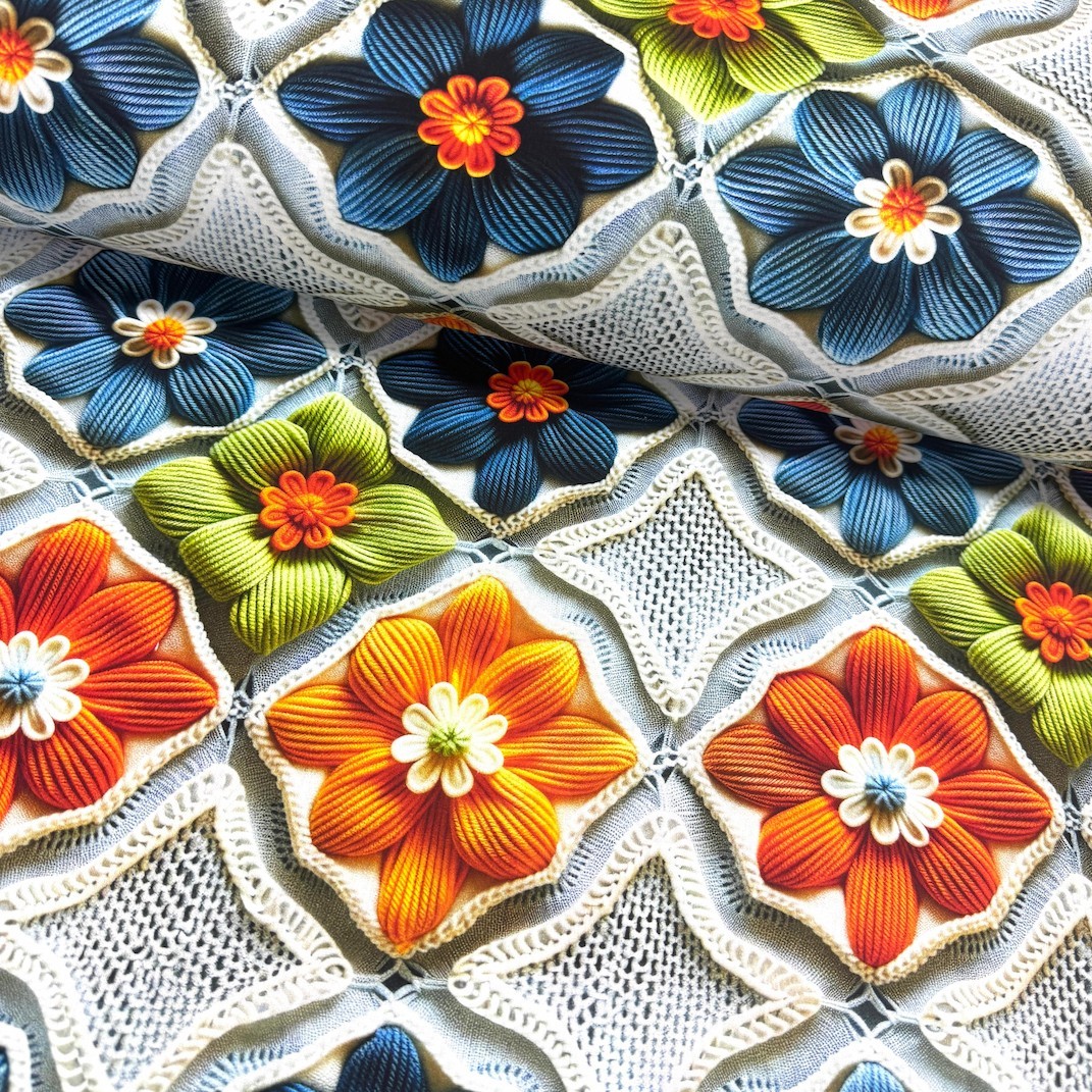 Nakışlı Çiçekler 3D Dijital Poplin Kumaş