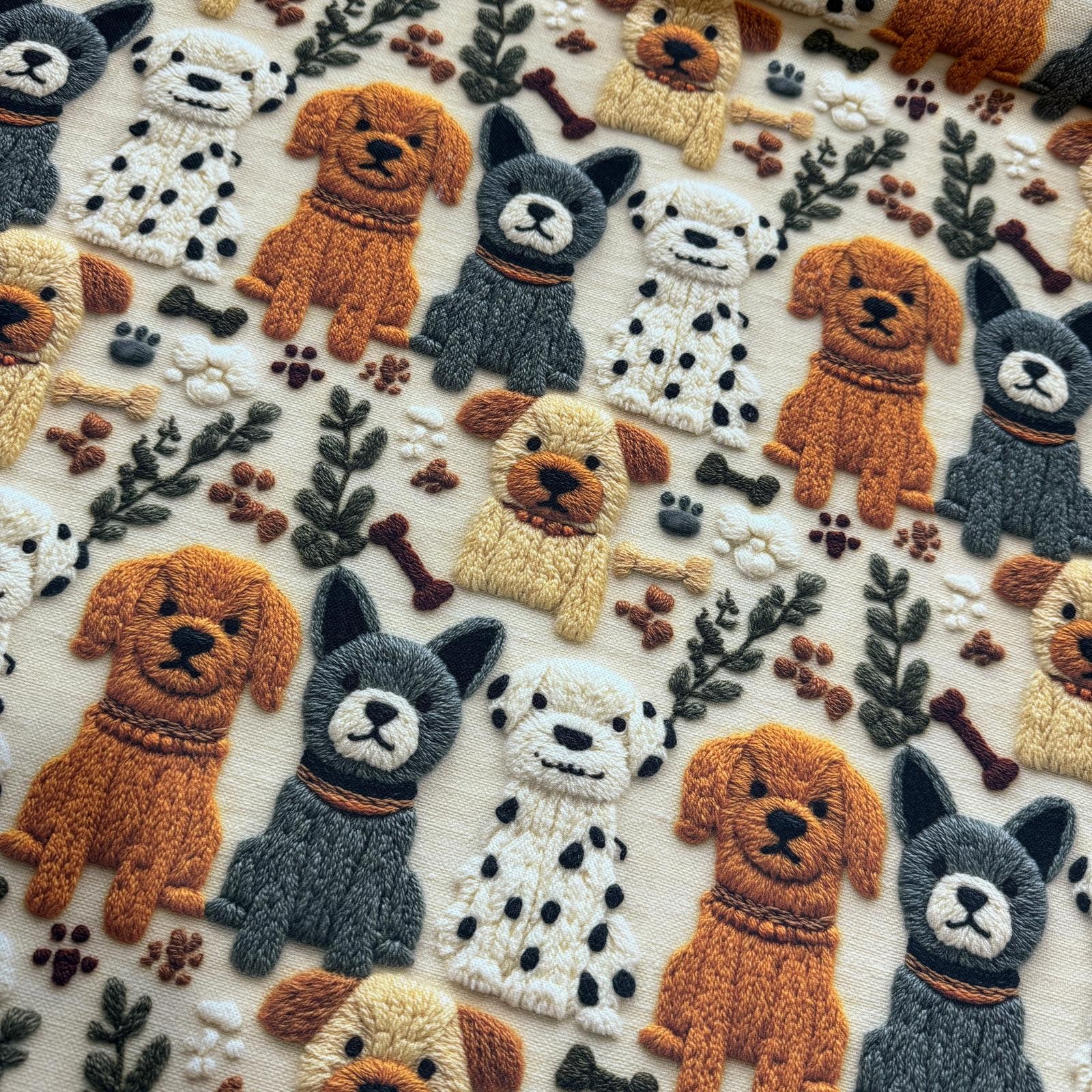 Dizili Köpekcikler 3D Dijital Baskı Kumaş