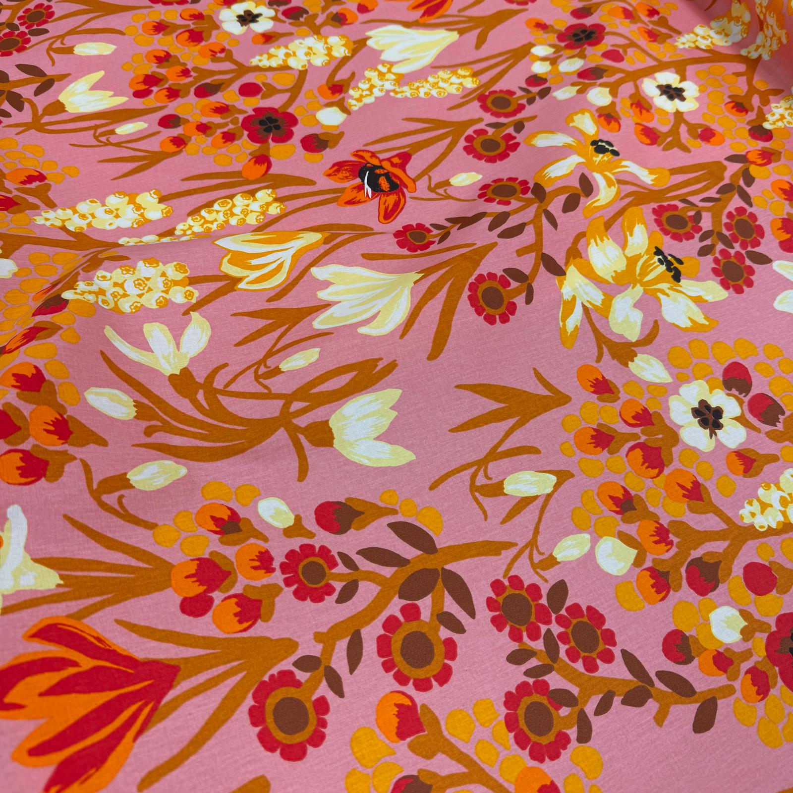 Günbatımı Çiçekleri Sert Poplin Kumaş