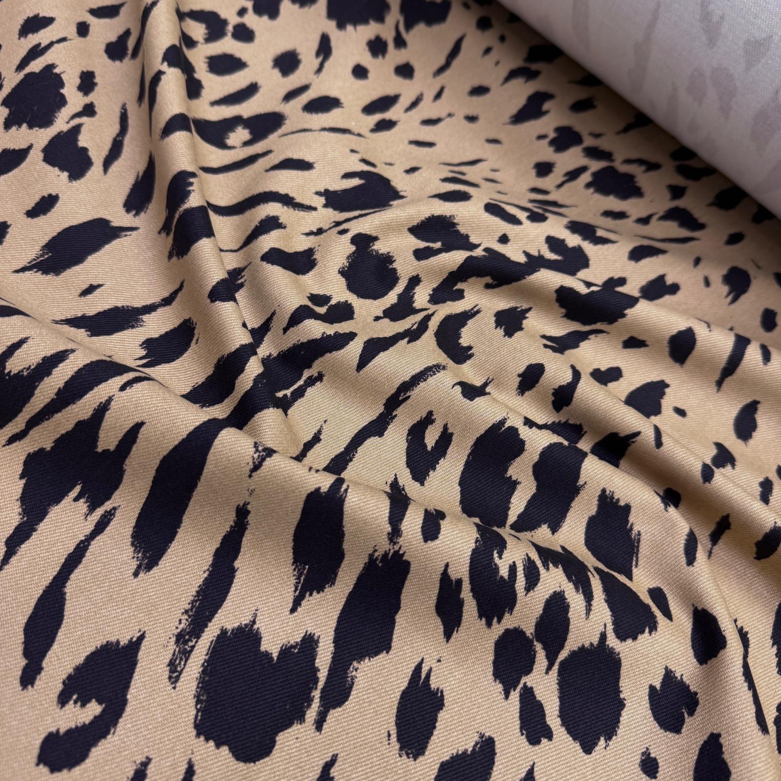 Bej Leopar Gabardin Kumaş