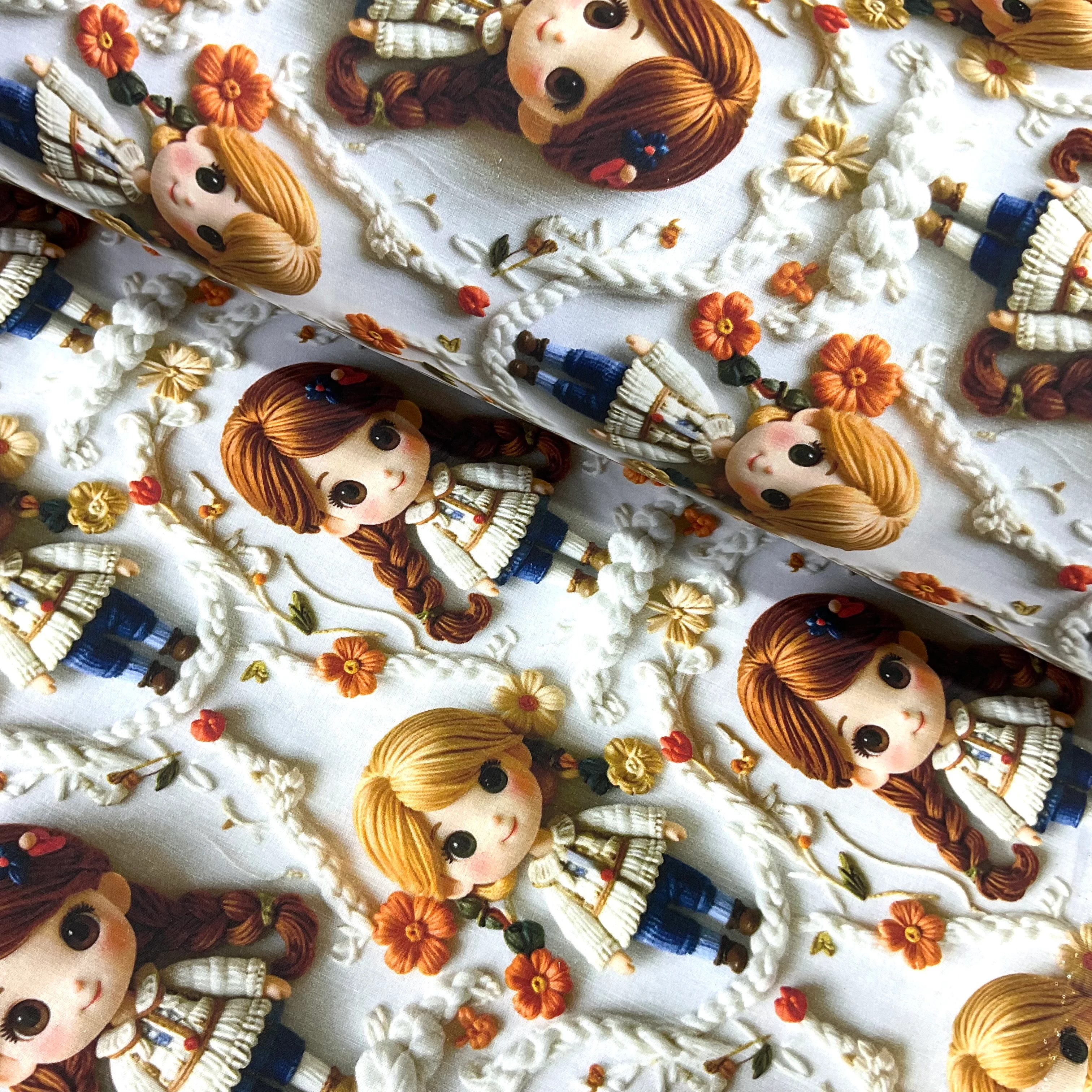 Örgülü Kızlar 3D Dijital Poplin Kumaş