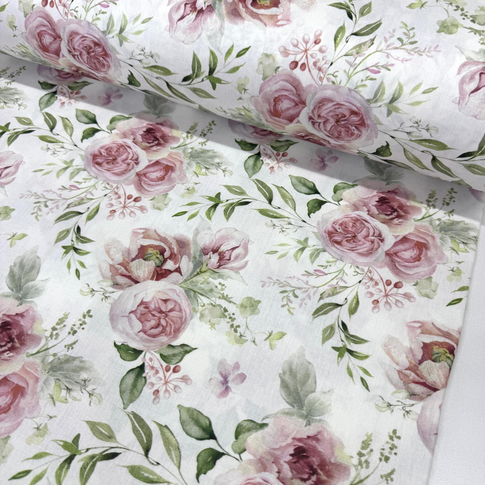 Pembe Gonca Güller Dijital Poplin Kumaş
