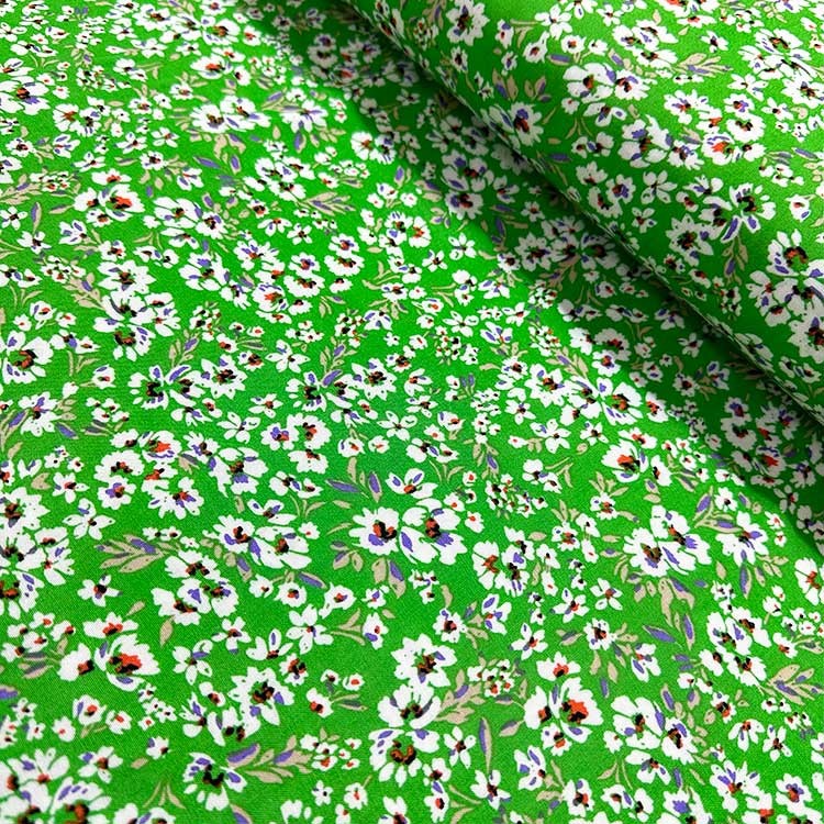 Little Flowers Yeşil Viskon Kumaş