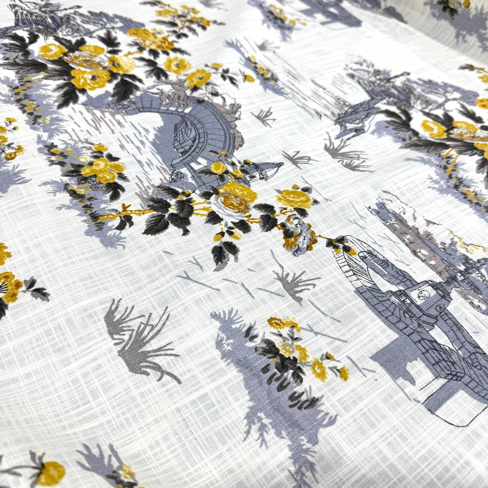 Güllü Köprü Şantuklu Pamuk Keten Kumaş