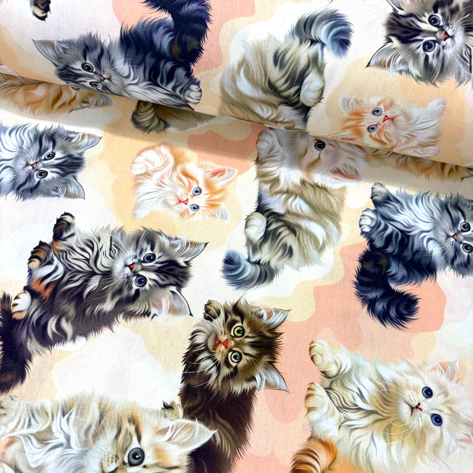 Sevimli Kediler 3D Dijital Poplin Kumaş