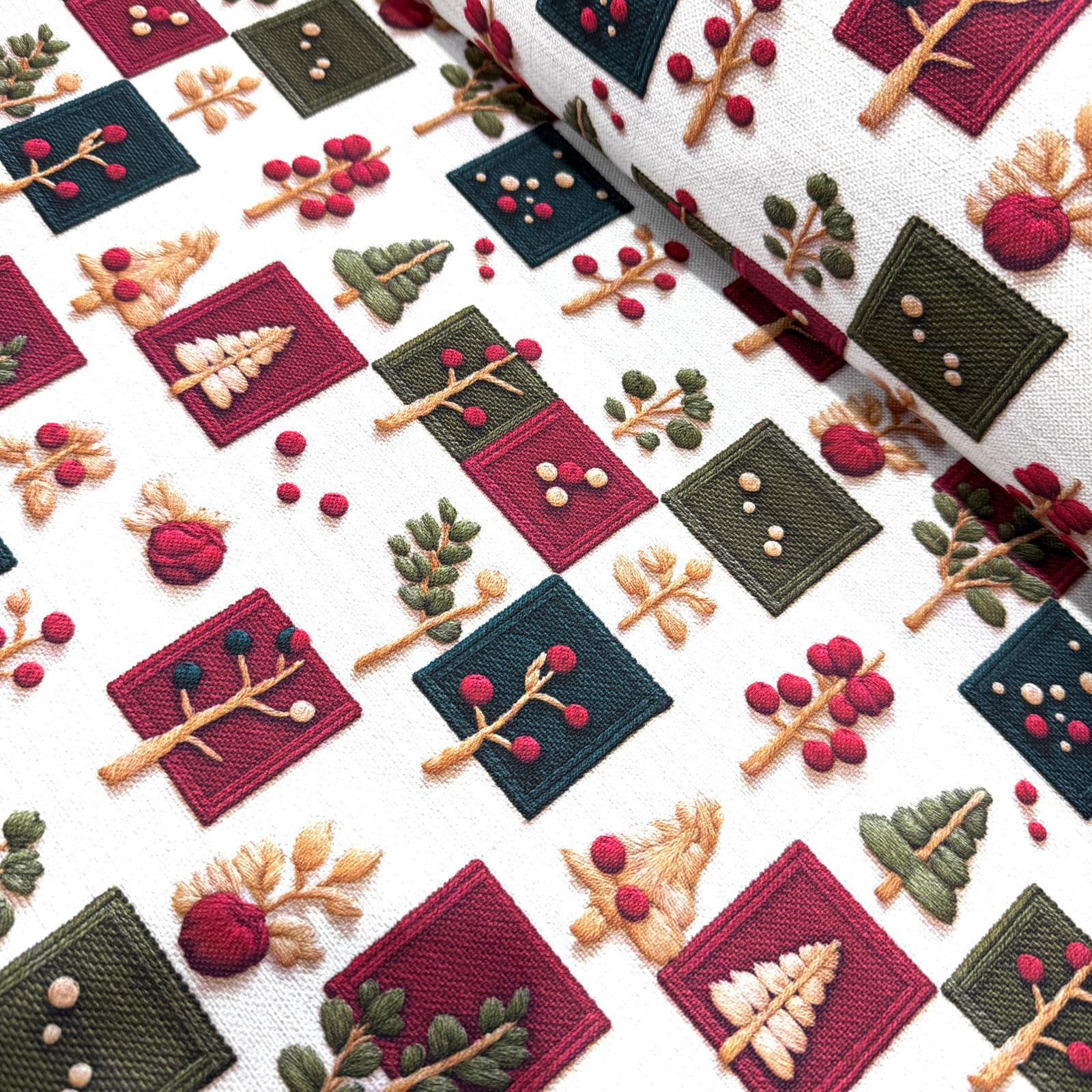 3D Kutulu Ağaçlar Dijital Baskı Kumaş