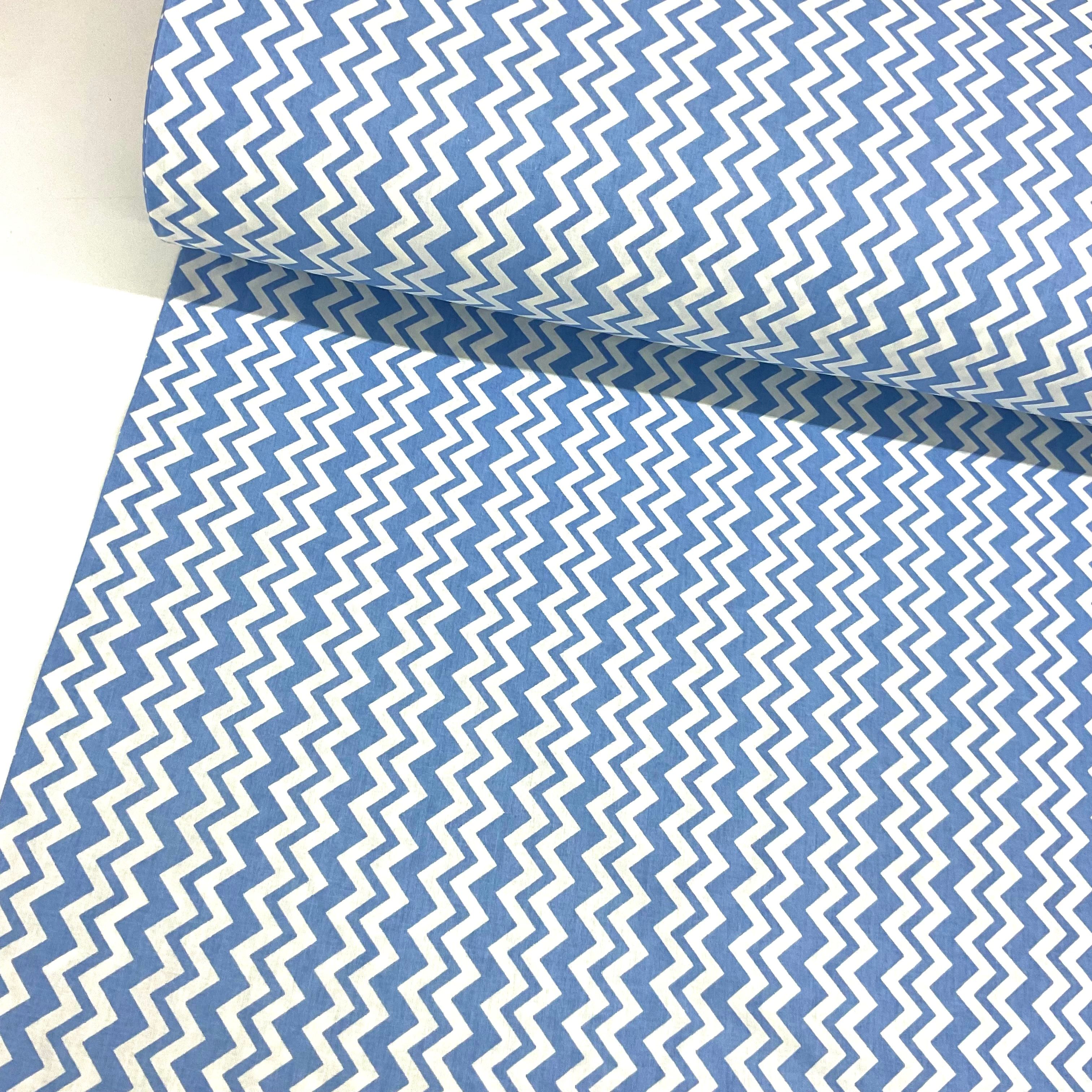 Mavi Zigzag Poplin Kumaş