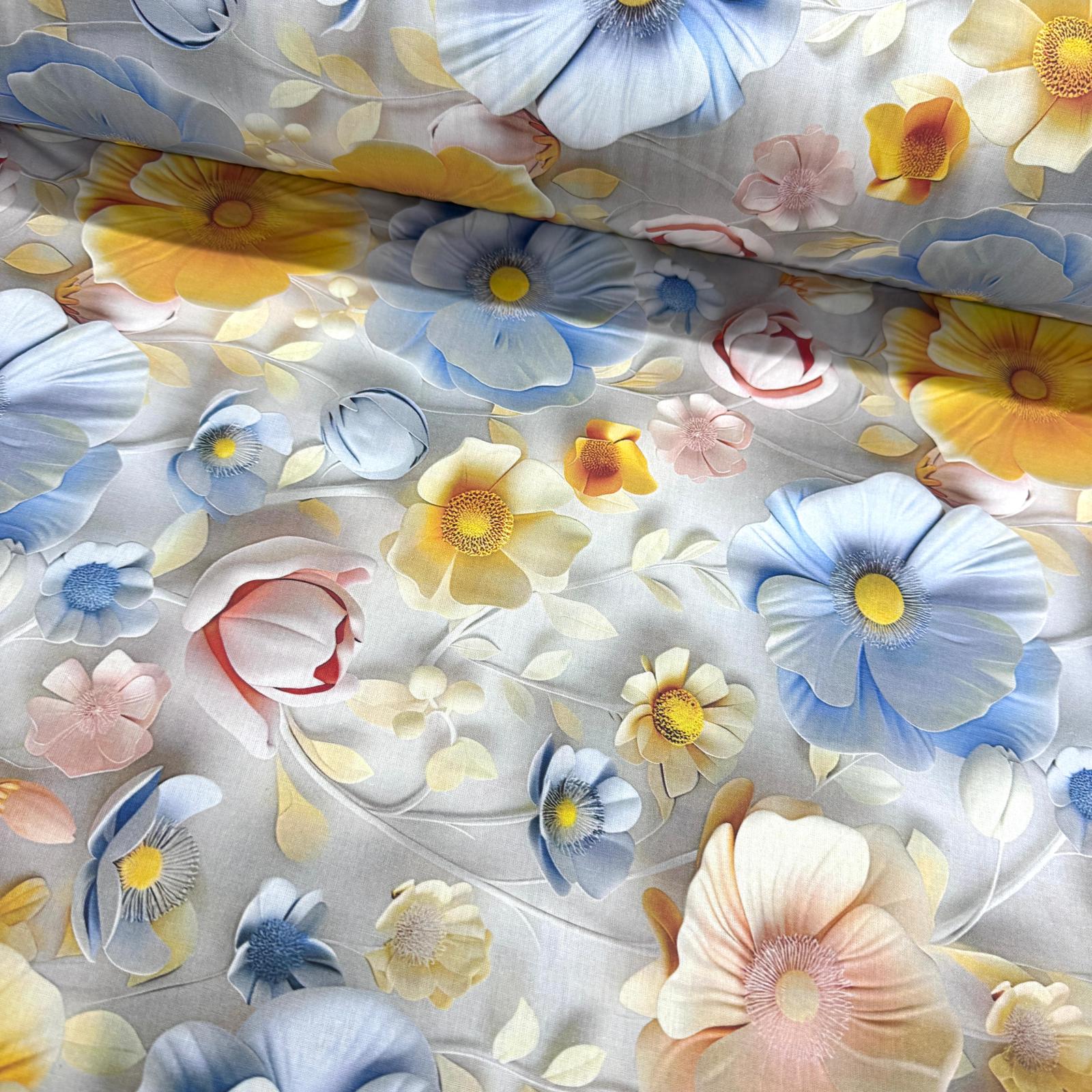 Güzel Çiçekler 3D Dijital Poplin Kumaş