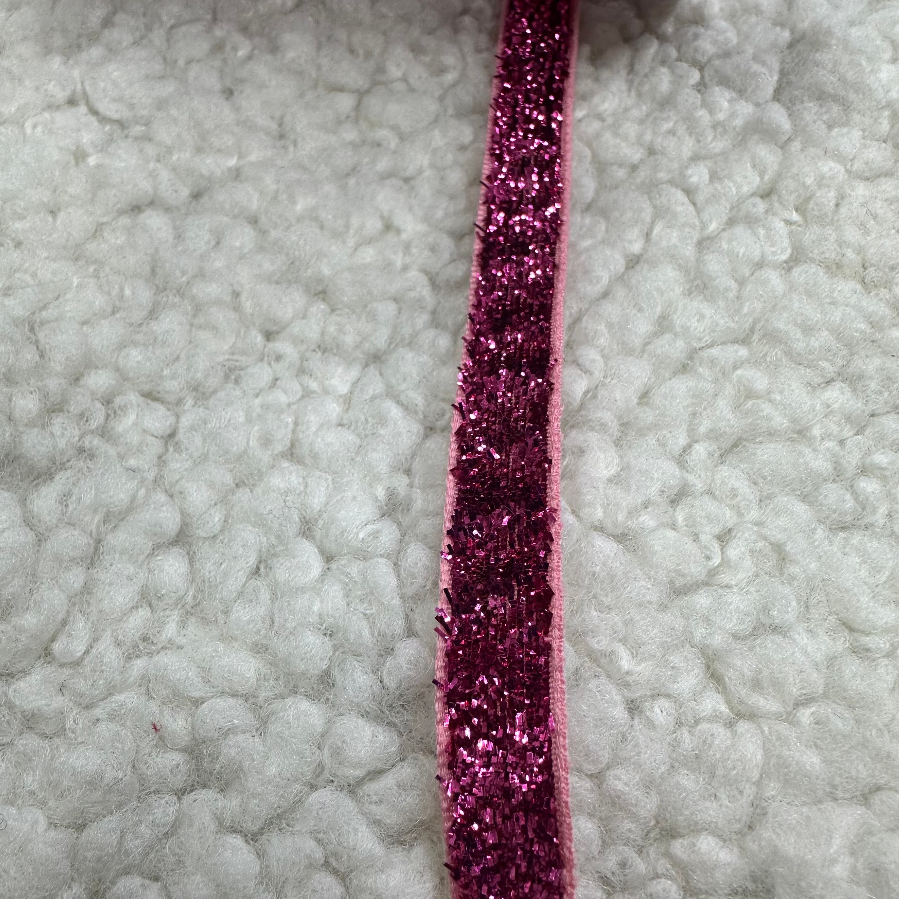 Fuşya Simli 1 Cm Kadife Kurdele Top 20 Mt