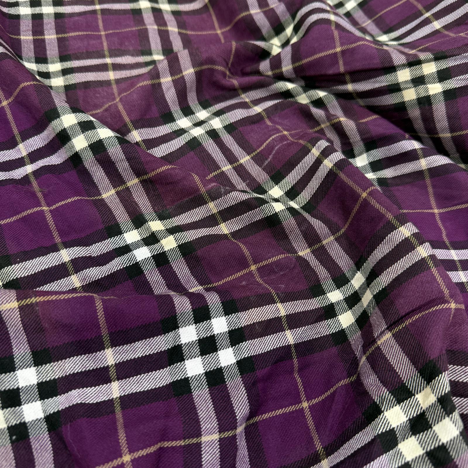 Abraj Defolu İngiliz Yünlü Mürdüm Mor Ekose Giyimlik Kumaş