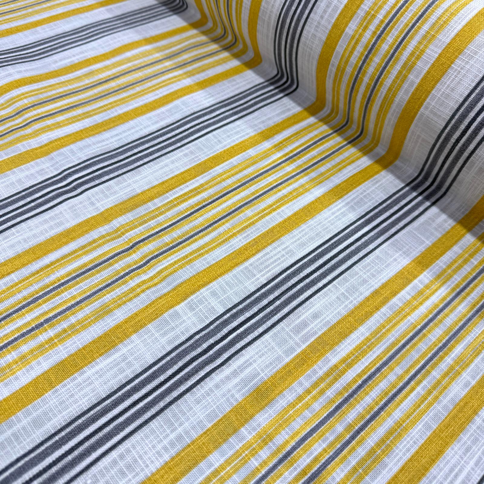 Sarı Gri Çizgiler Şantuklu Pamuk Keten Kumaş