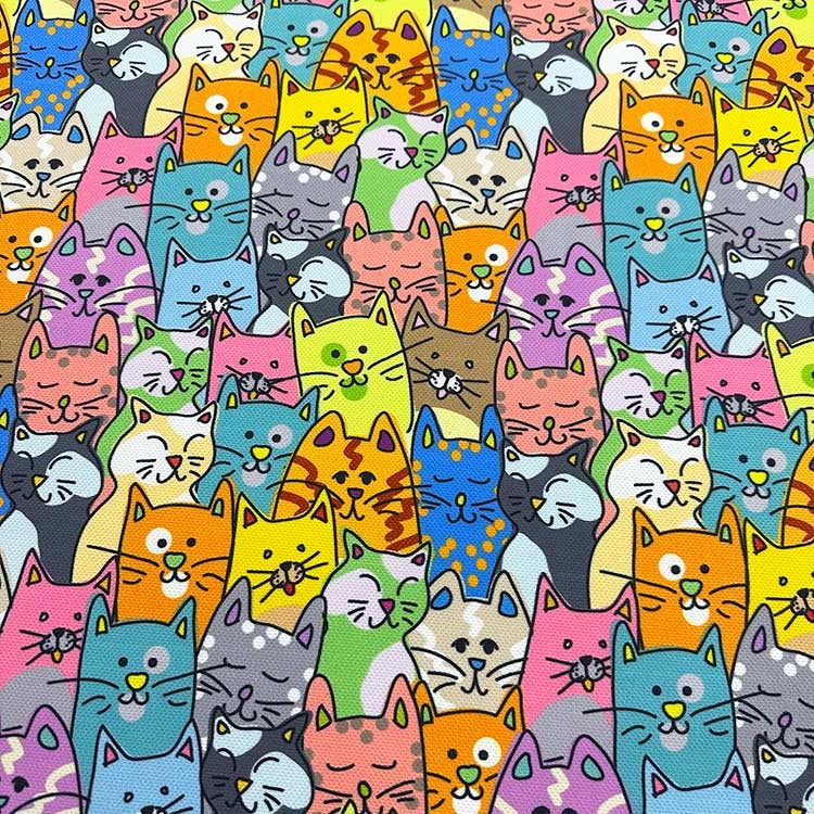 Rengarenk Kediler Dijital Baskı Kumaş