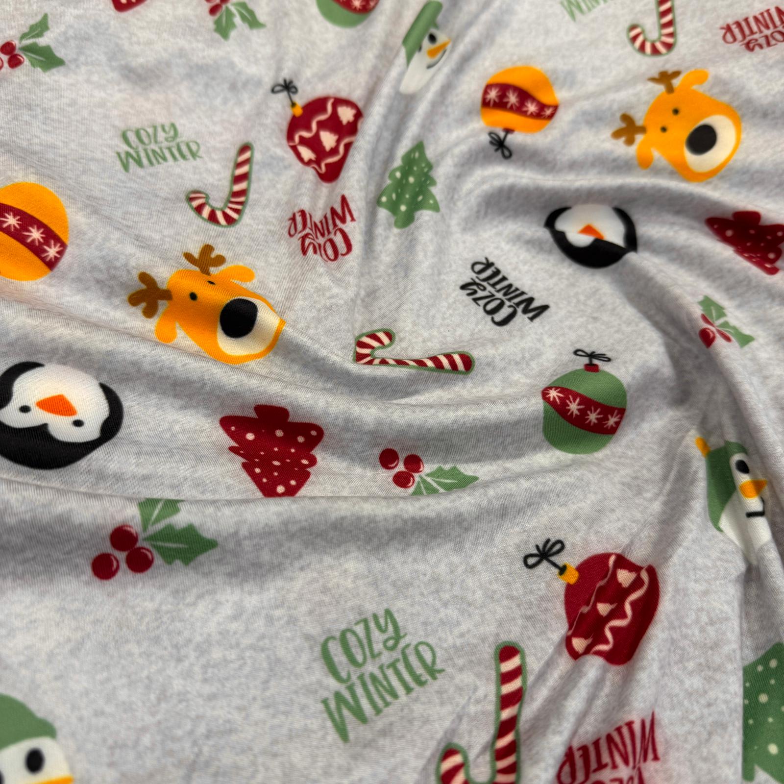 Yılbaşı Kafalar İnce Dökümlü Likralı Polar Kumaş