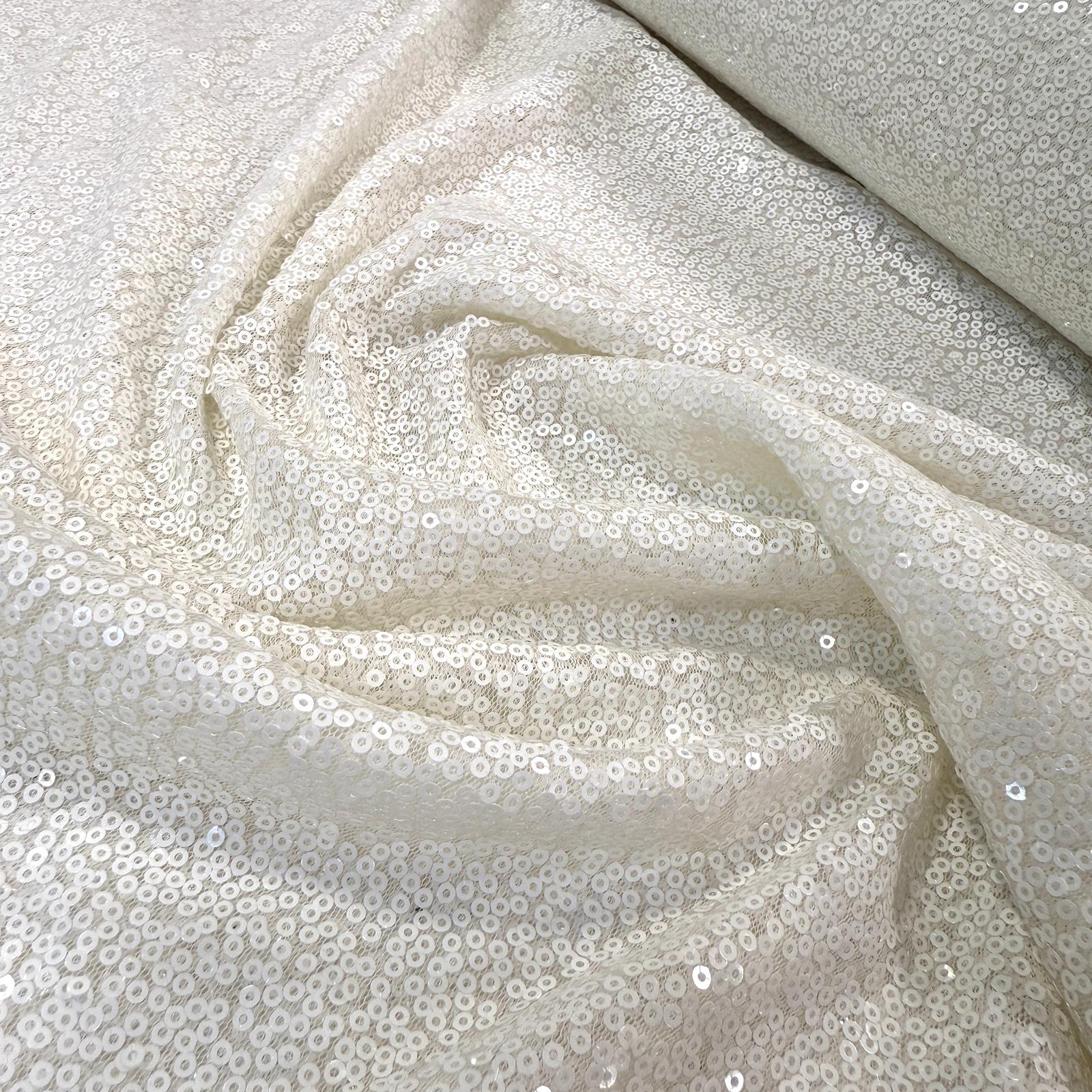 Düz Renk Pullu Payet Kumaş - Kırık Beyaz