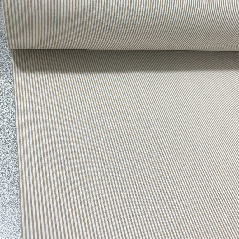 Bej İnce Çizgiler Poplin Kumaş